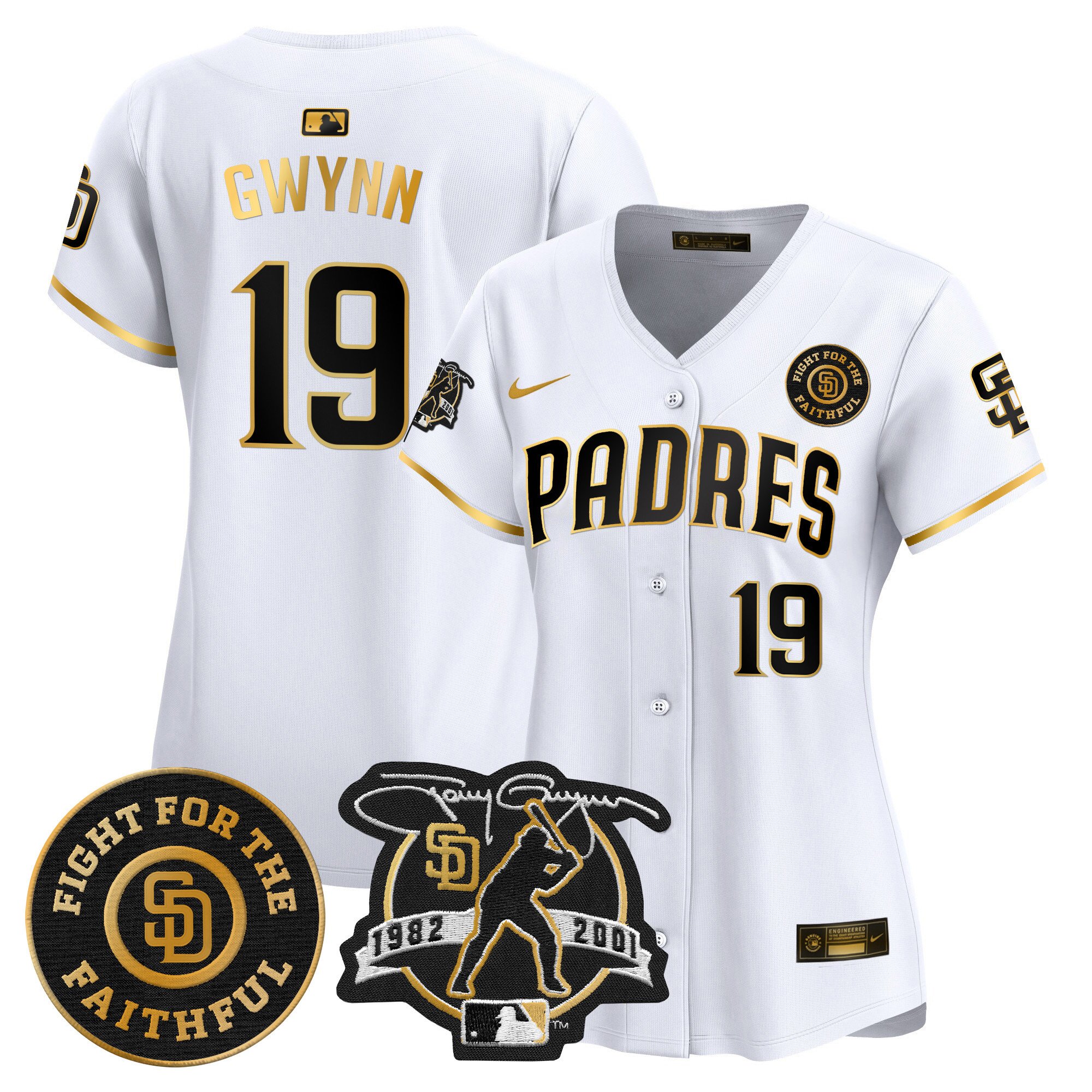 Women's Tony Gwynn San Diego Padres Tony Gwynn & Faithful Patch Vapor Premier Limited White Gold Jersey Ã± All Stitched
