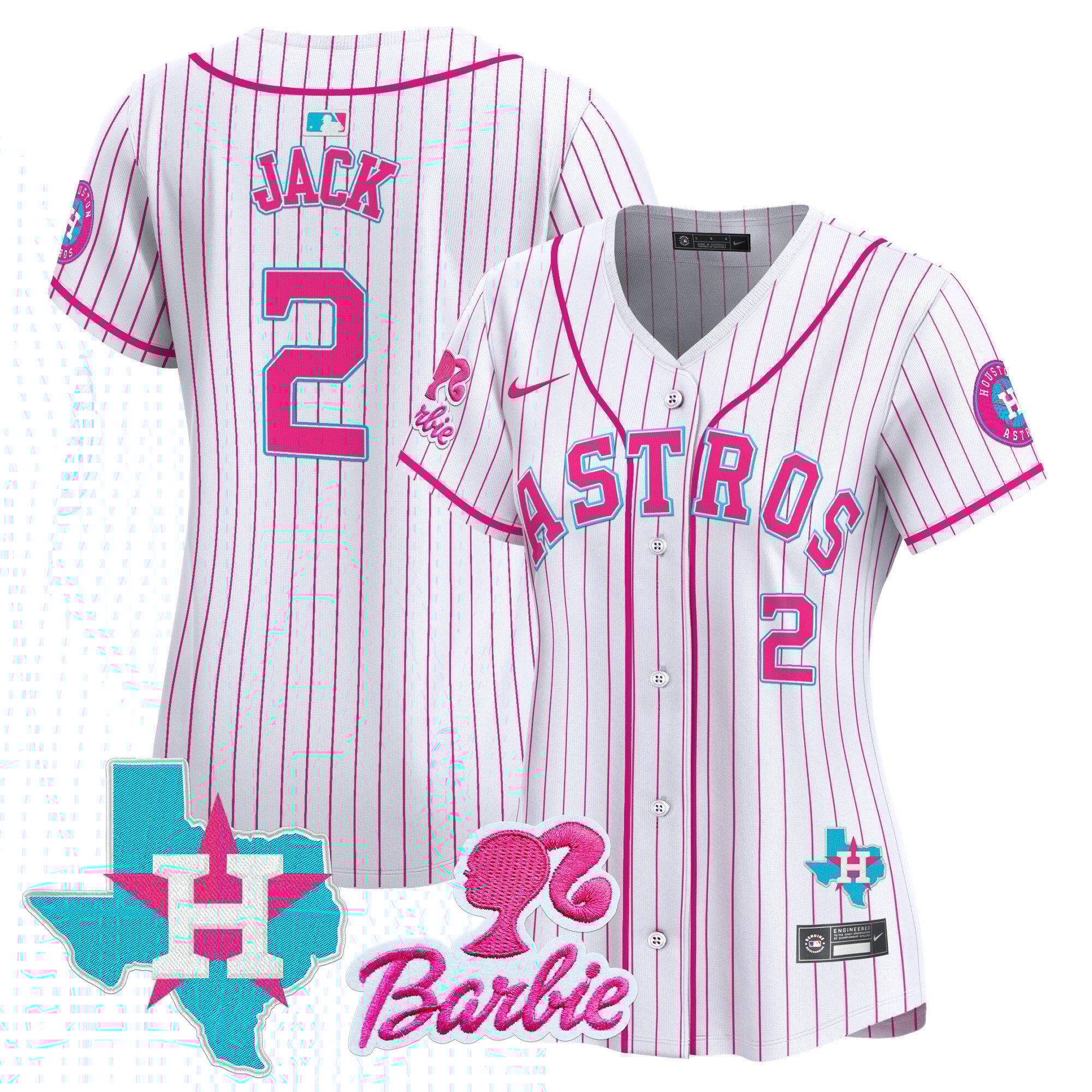 Women's Travis Scott Houston Astros Barbie Patch Vapor Premier Limited Pink Stripe Jersey - All Stitched