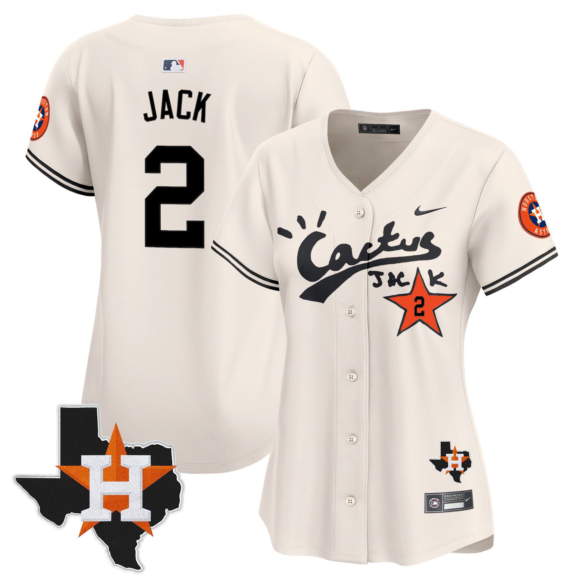 Women's Travis Scott Houston Astros Cactus Jack Patch Vapor Premier Limited Cream Jersey V11 - Stitched