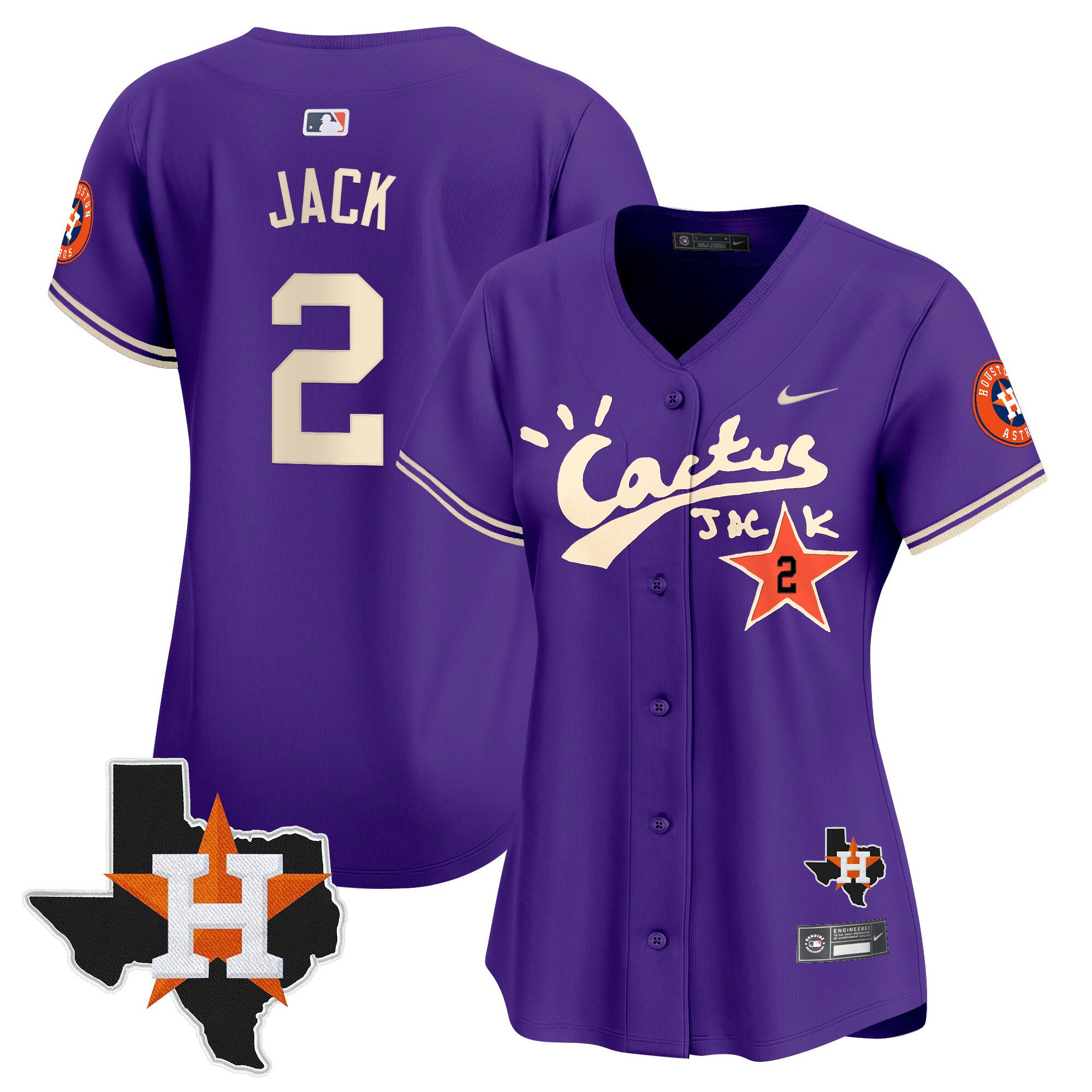 Women's Travis Scott Houston Astros Cactus Jack Patch Vapor Premier Limited Purple Jersey V11 - Stitched