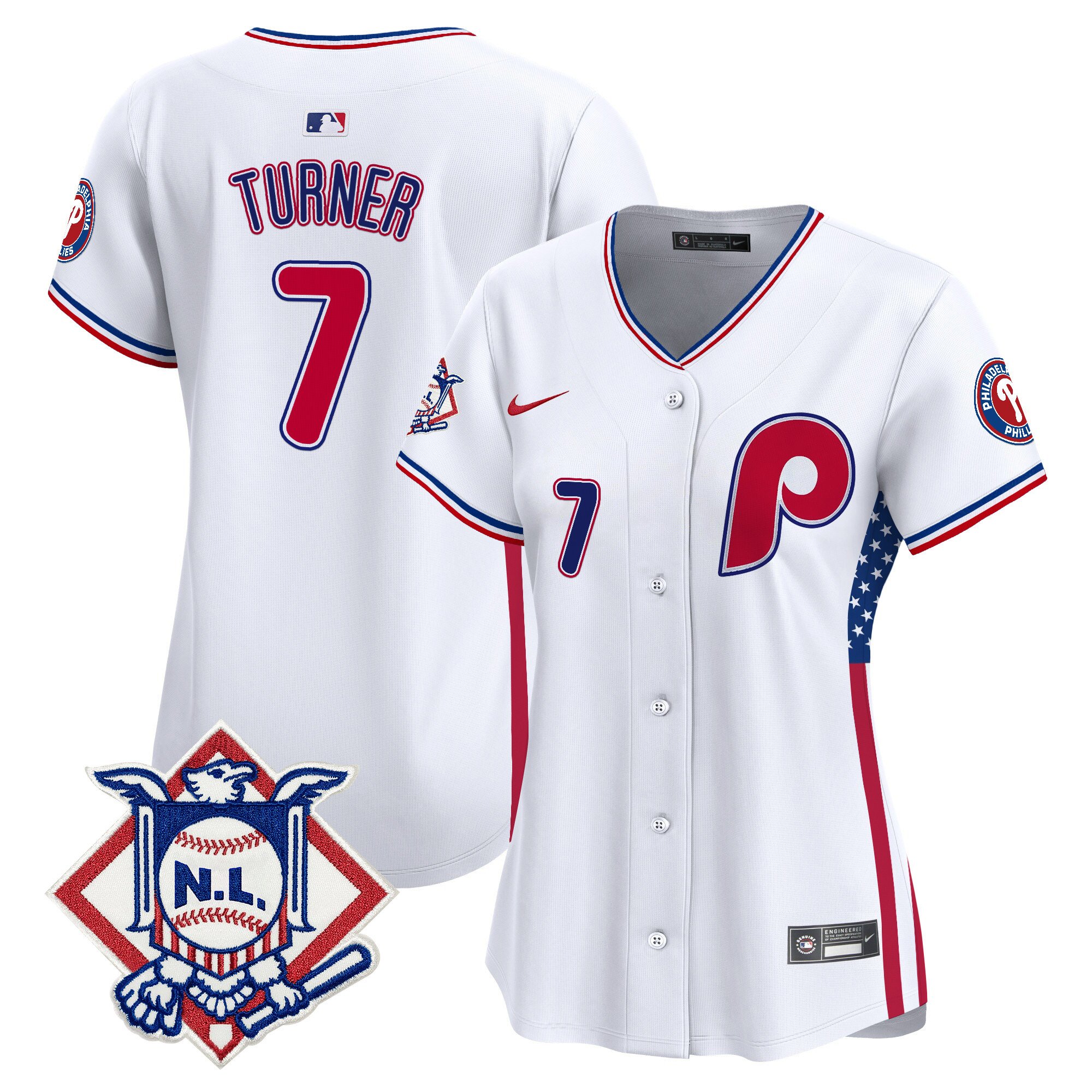 Women's Trea Turner Philadelphia Phillies 2024 Fourth of July Vapor Premier Limited White Limited Jersey V4 - All Stitched