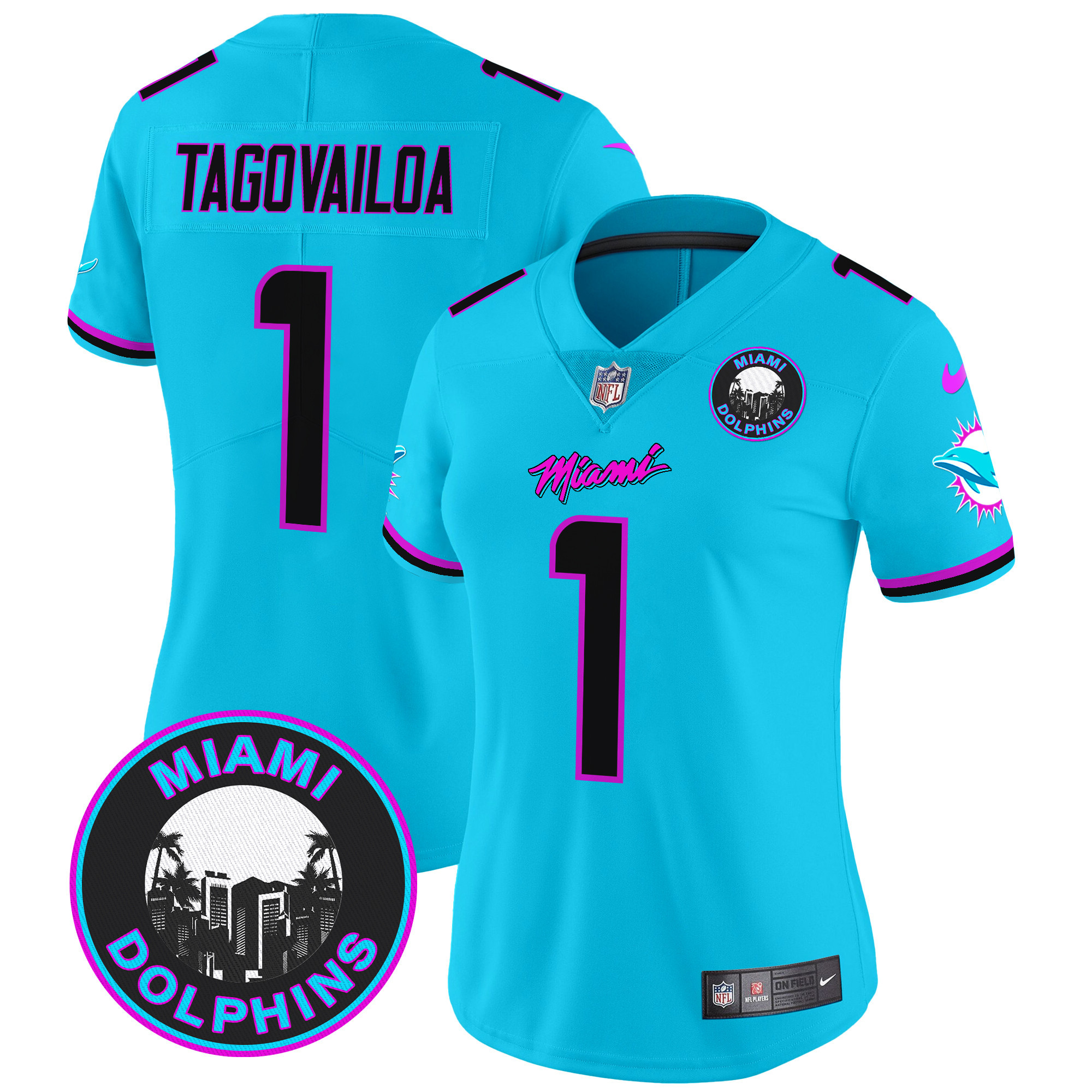 Women's Tua Tagovailoa Miami Dolphins "Miami Vice" Vapor Limited Aqua Jersey V3 - All Stitched