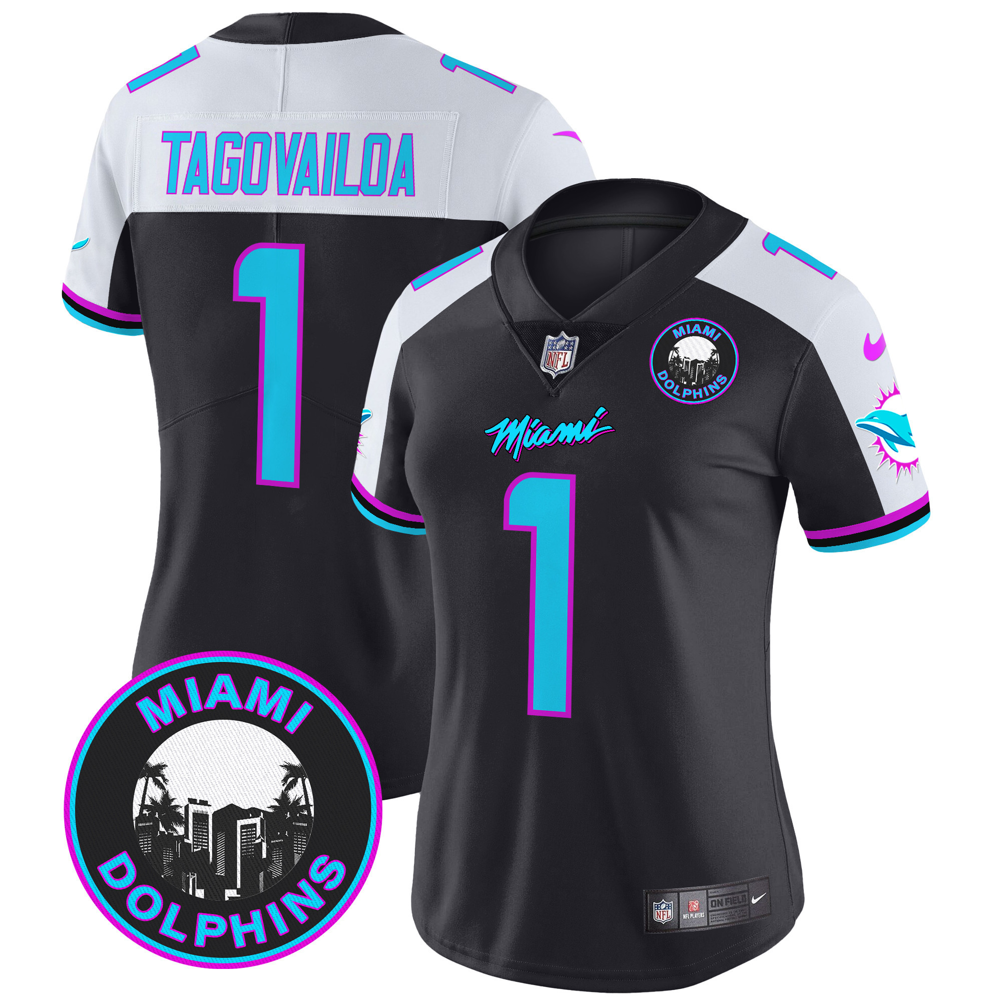 Women's Tua Tagovailoa Miami Dolphins "Miami Vice" Vapor Limited Black Alternate Jersey V3 - All Stitched