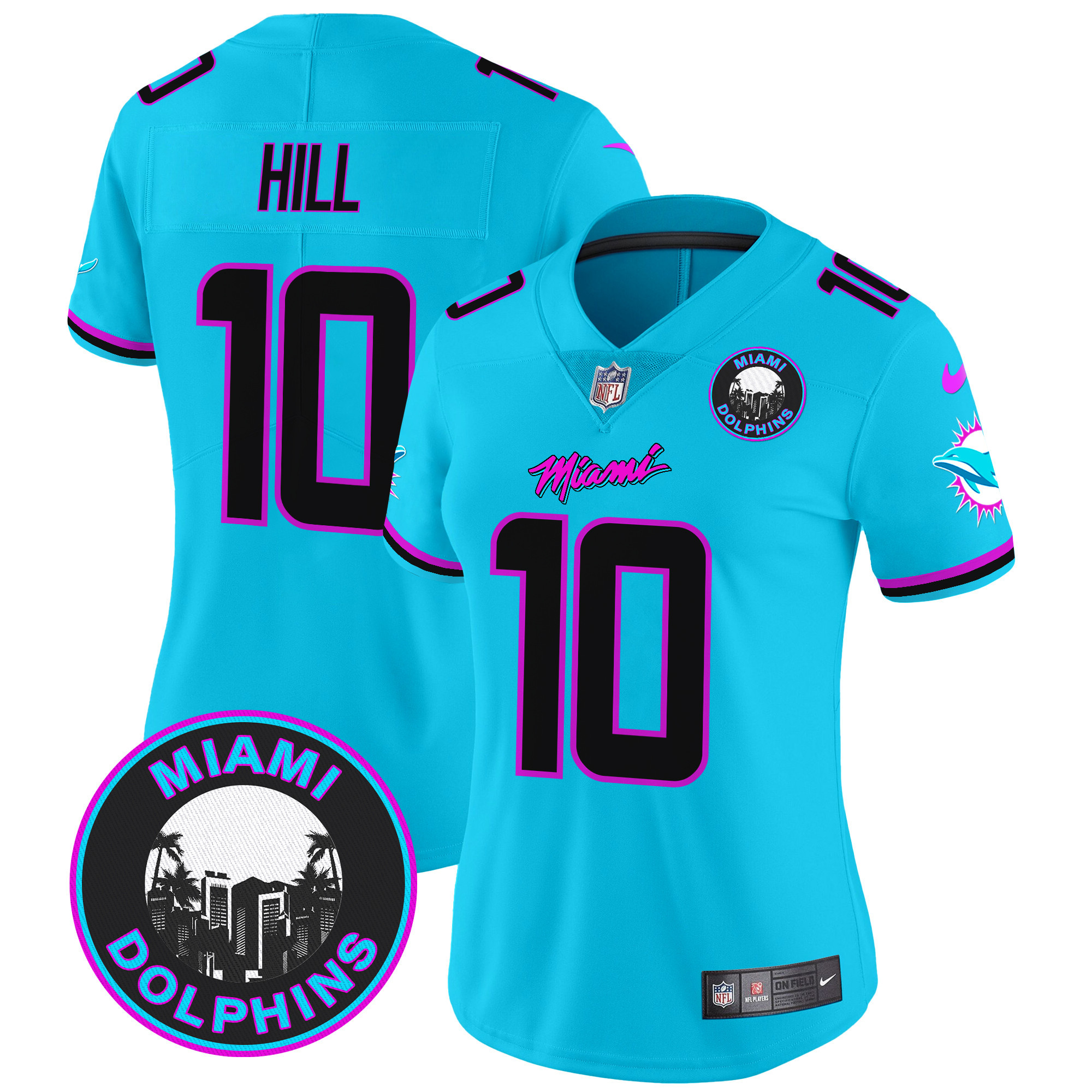 Women's Tyreek Hill Miami Dolphins "Miami Vice" Vapor Limited Aqua Jersey V3 - All Stitched