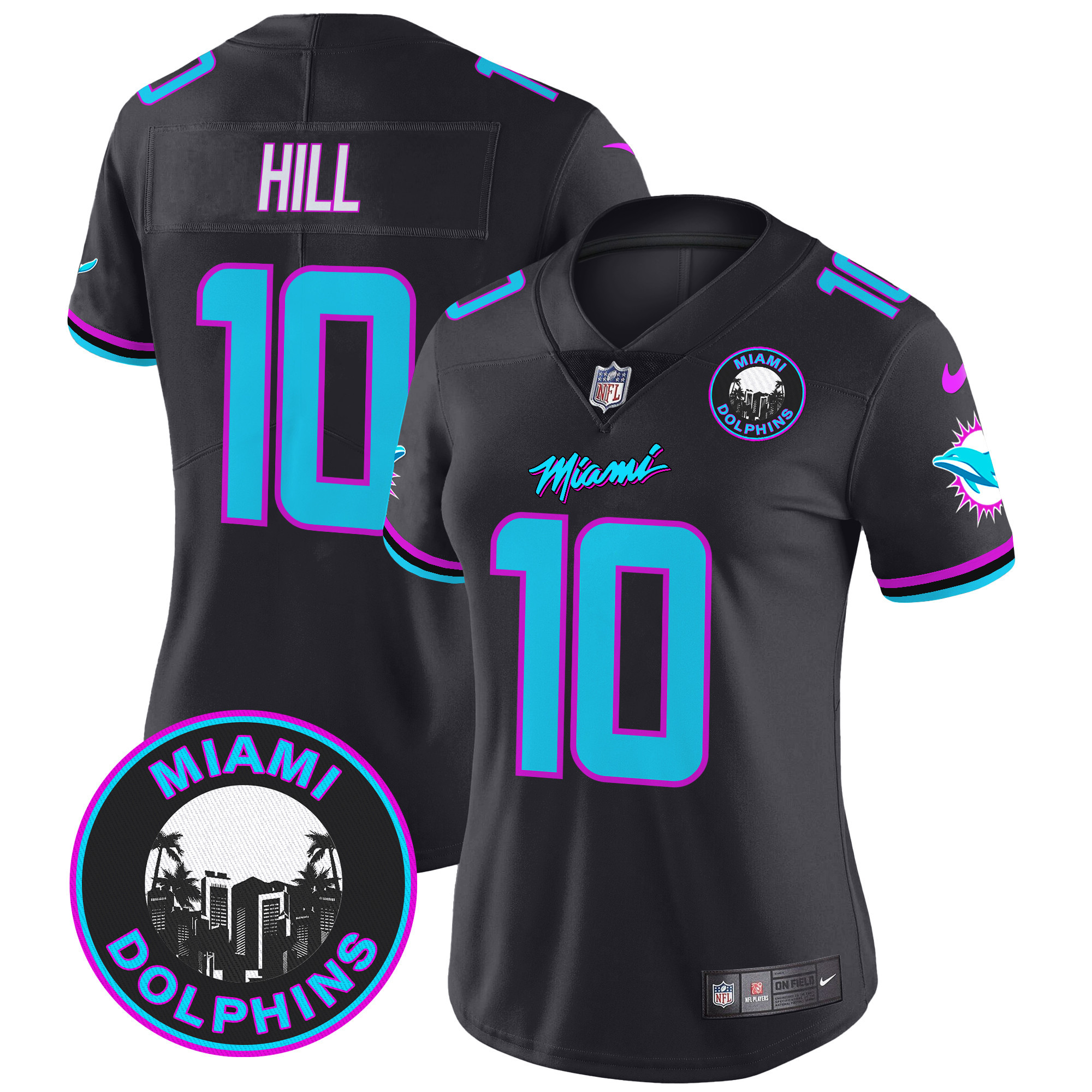 Women's Tyreek Hill Miami Dolphins "Miami Vice" Vapor Limited Black Jersey V3 - All Stitched