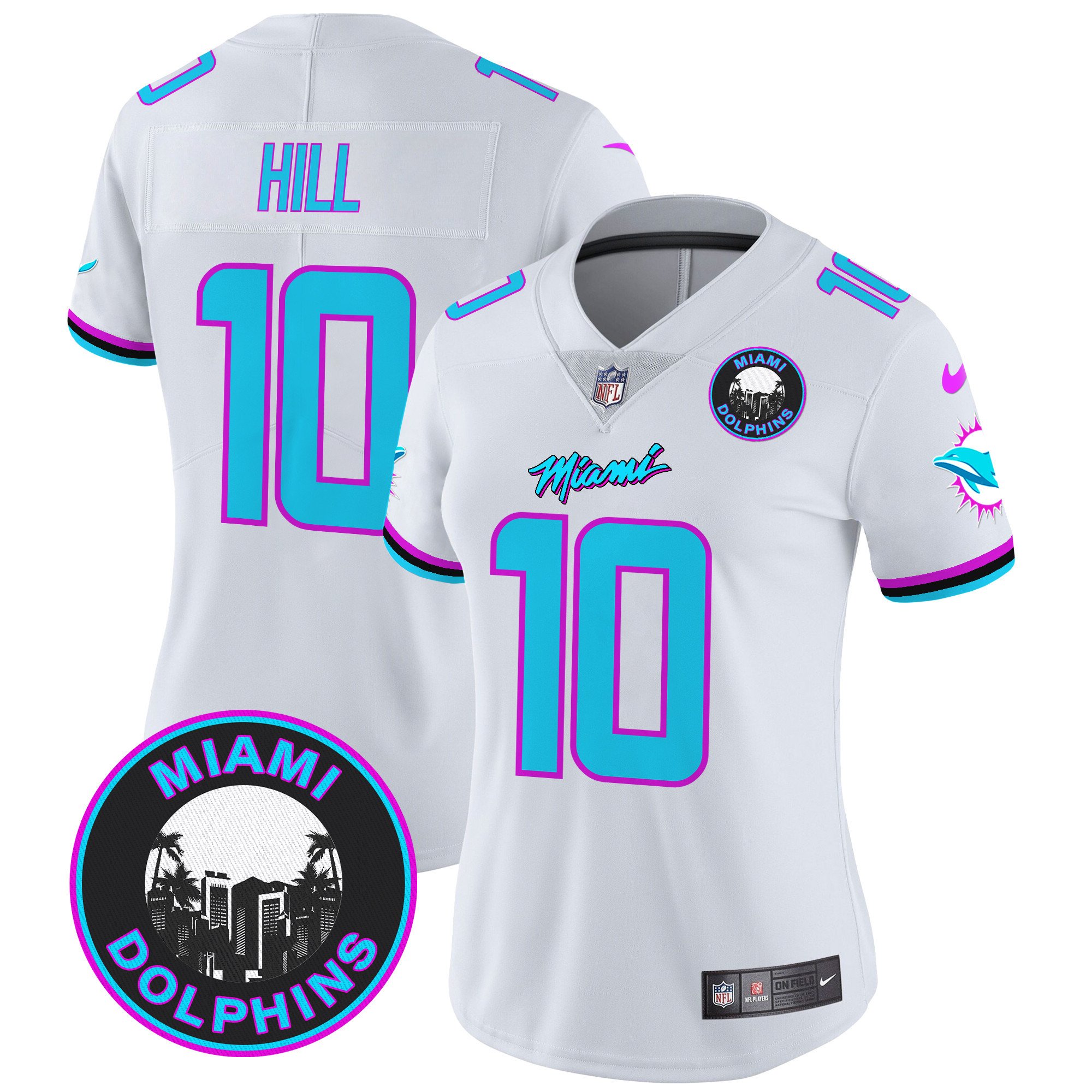 Women's Tyreek Hill Miami Dolphins "Miami Vice" Vapor Limited White Jersey V3 - All Stitched