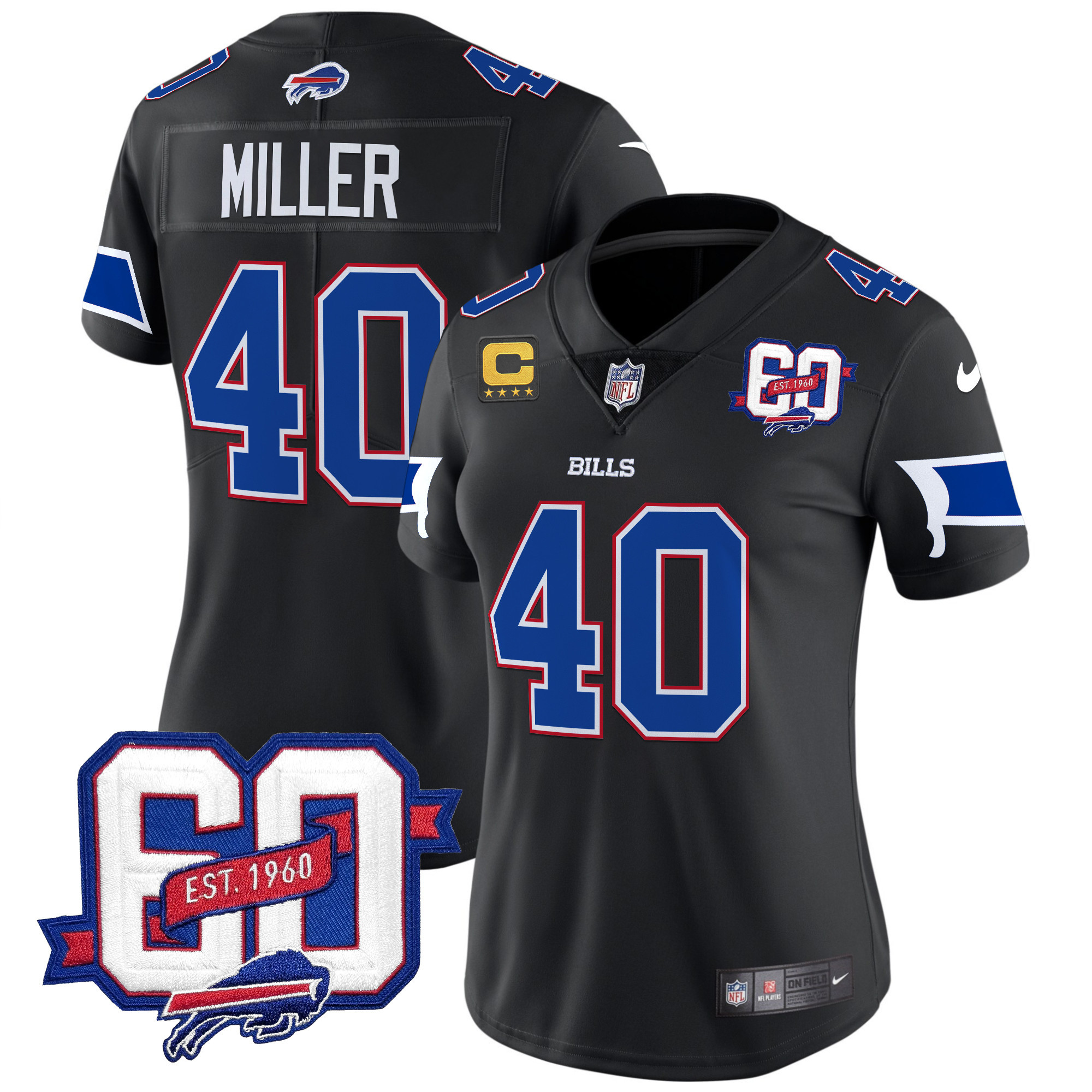Women's Von Miller Buffalo Bills 60th Anniversary Patch Vapor Limited Black Jersey - All Stitched
