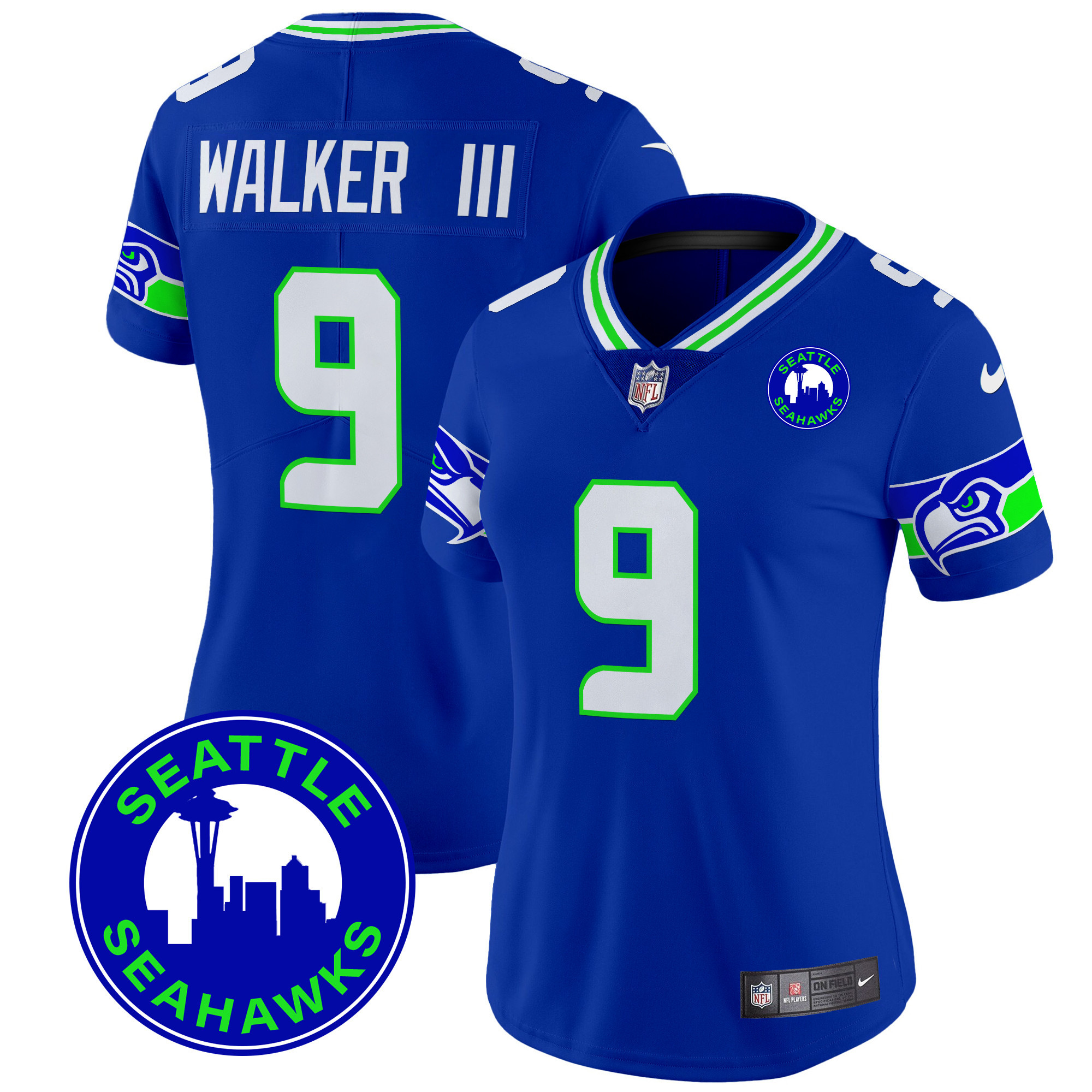 Women's Walker III Seattle Seahawks 2024 Seattle City Patch Vapor Limited Royal Jersey - All Stitched