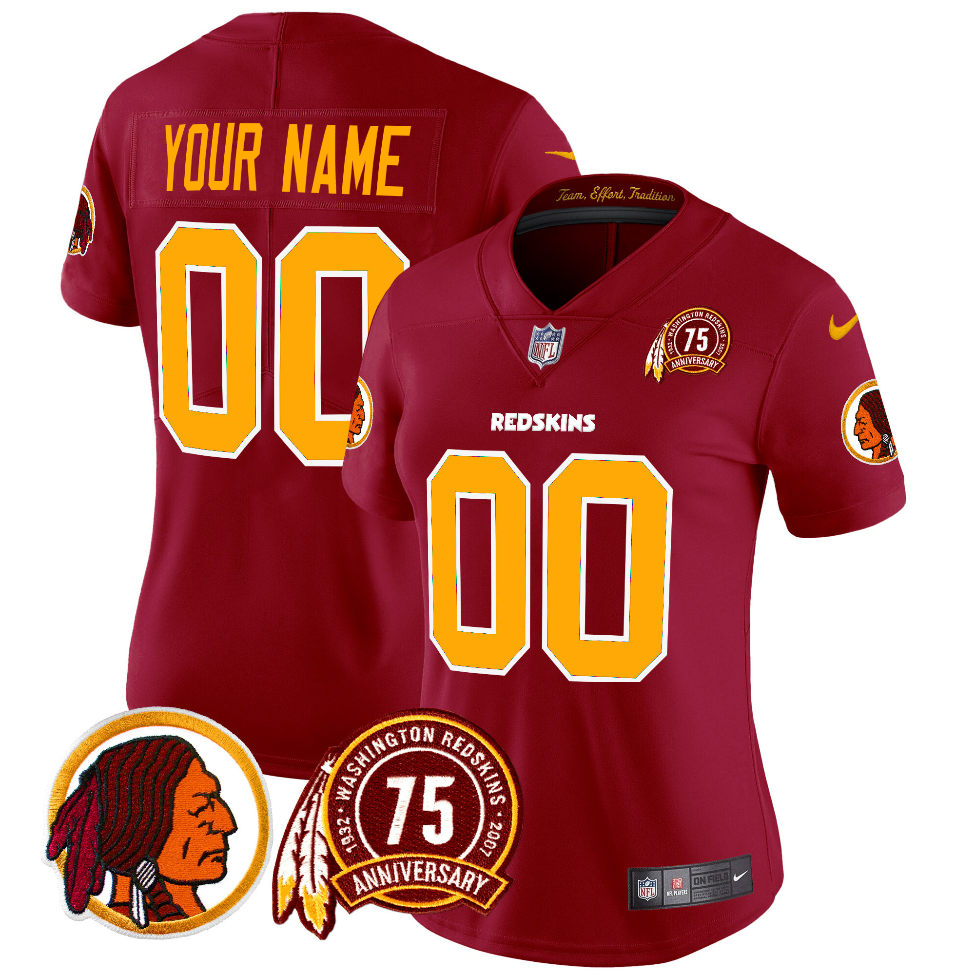 Women's Washington Redskins 75th Patch Throwback Vapor Limited Custom Burgundy Jersey - All Stitched