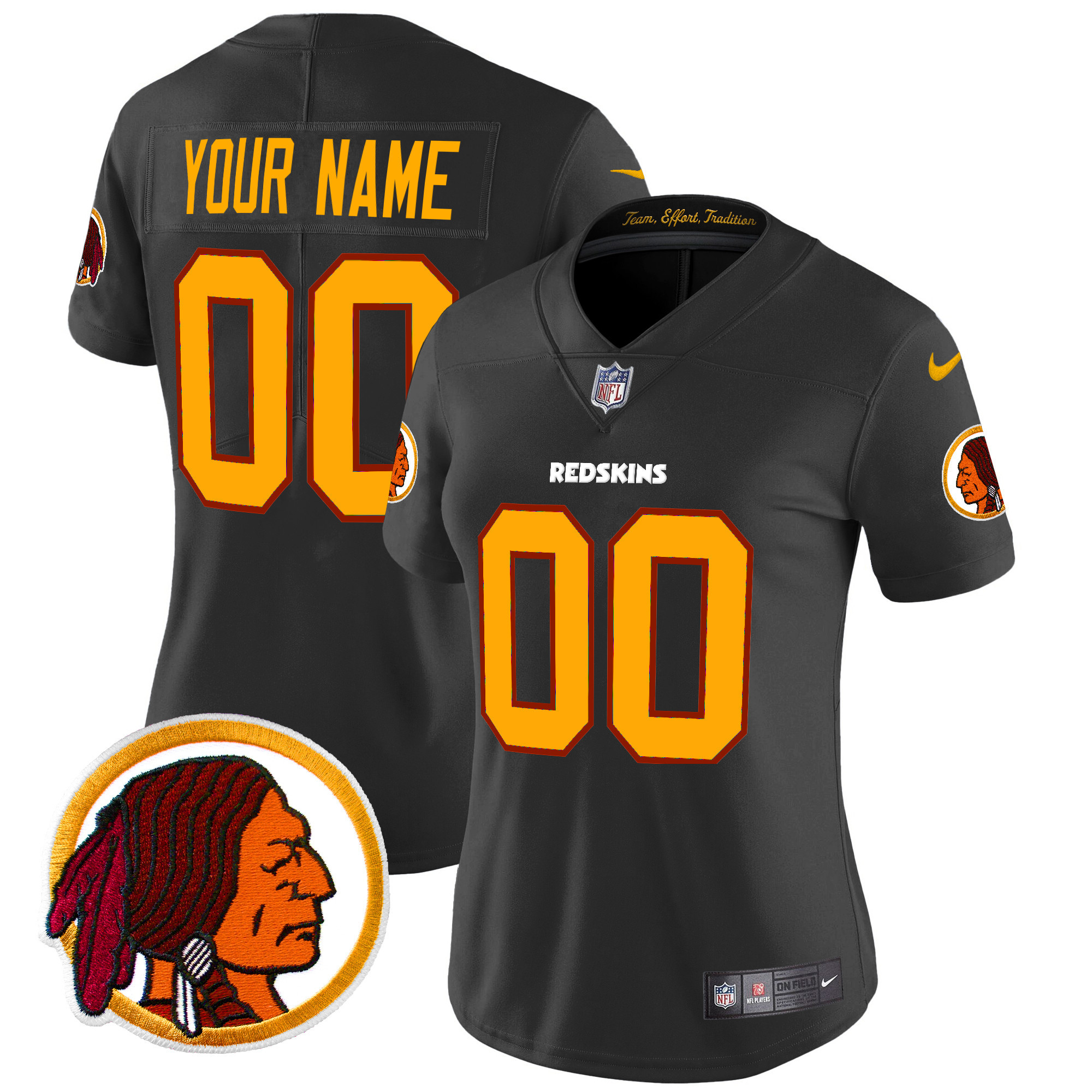 Women's Washington Redskins Throwback Vapor Limited Custom Black Jersey V2 - All Stitched