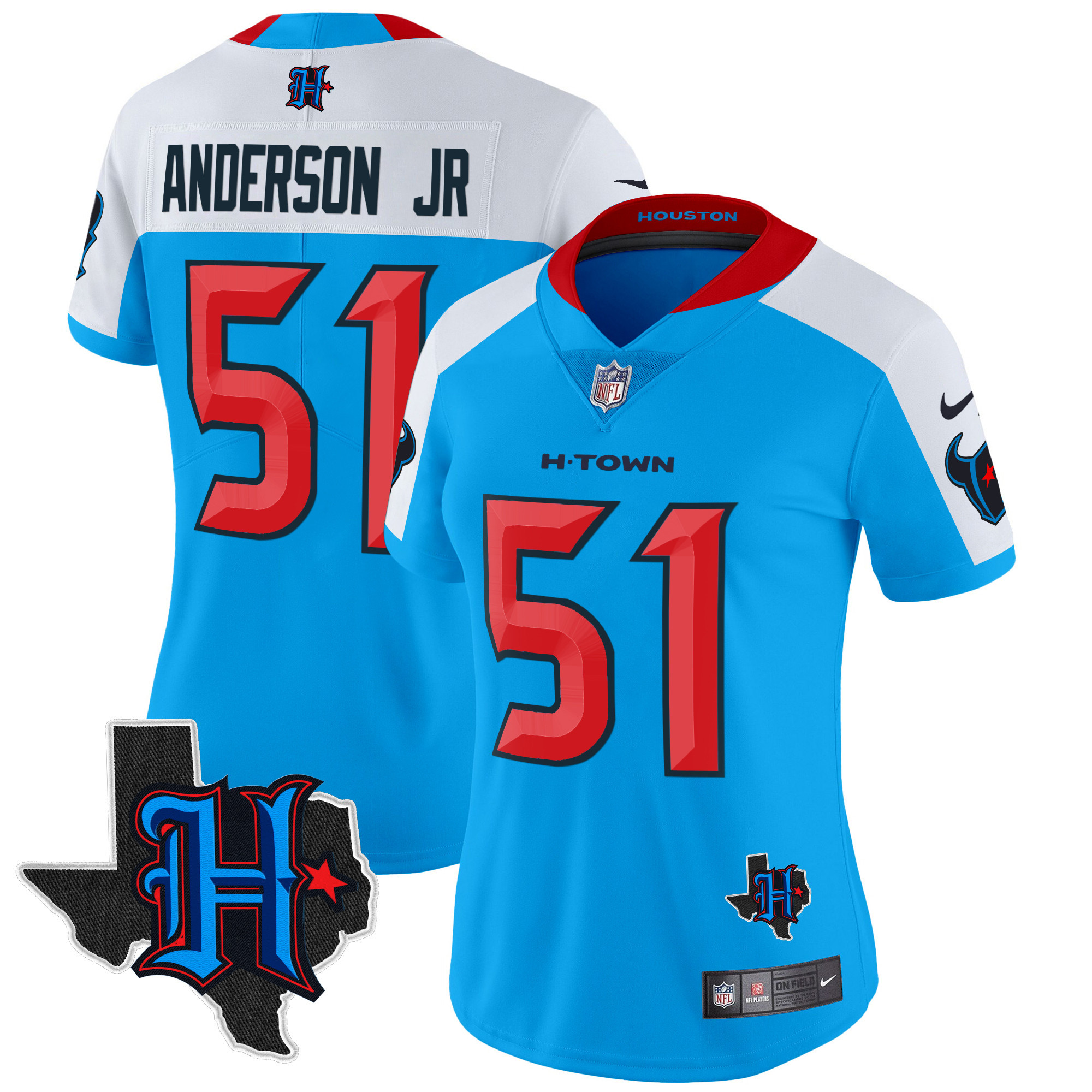 Women's Will Anderson Jr. Houston Texans 2024 Texas Patch Vapor Limited Blue Alternate Jersey V2 - All Stitched