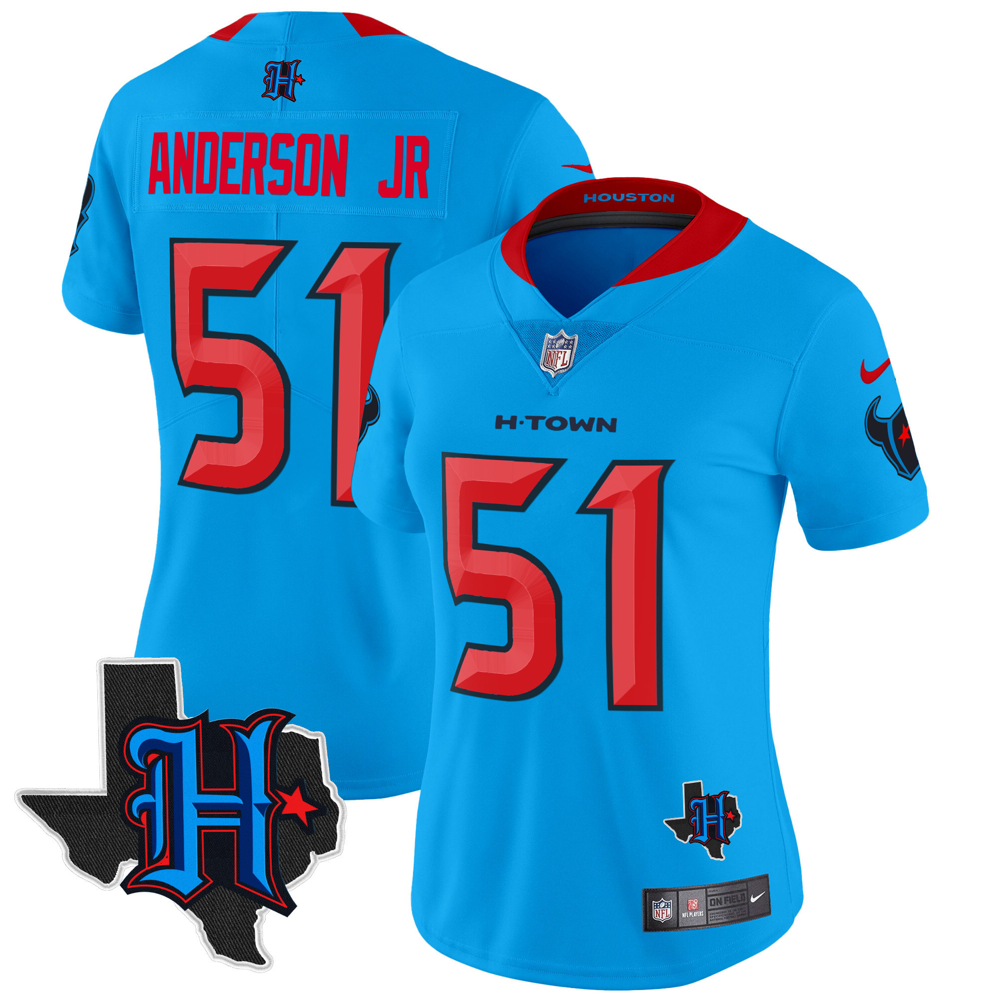 Women's Will Anderson Jr. Houston Texans 2024 Texas Patch Vapor Limited Blue Jersey V2 - All Stitched