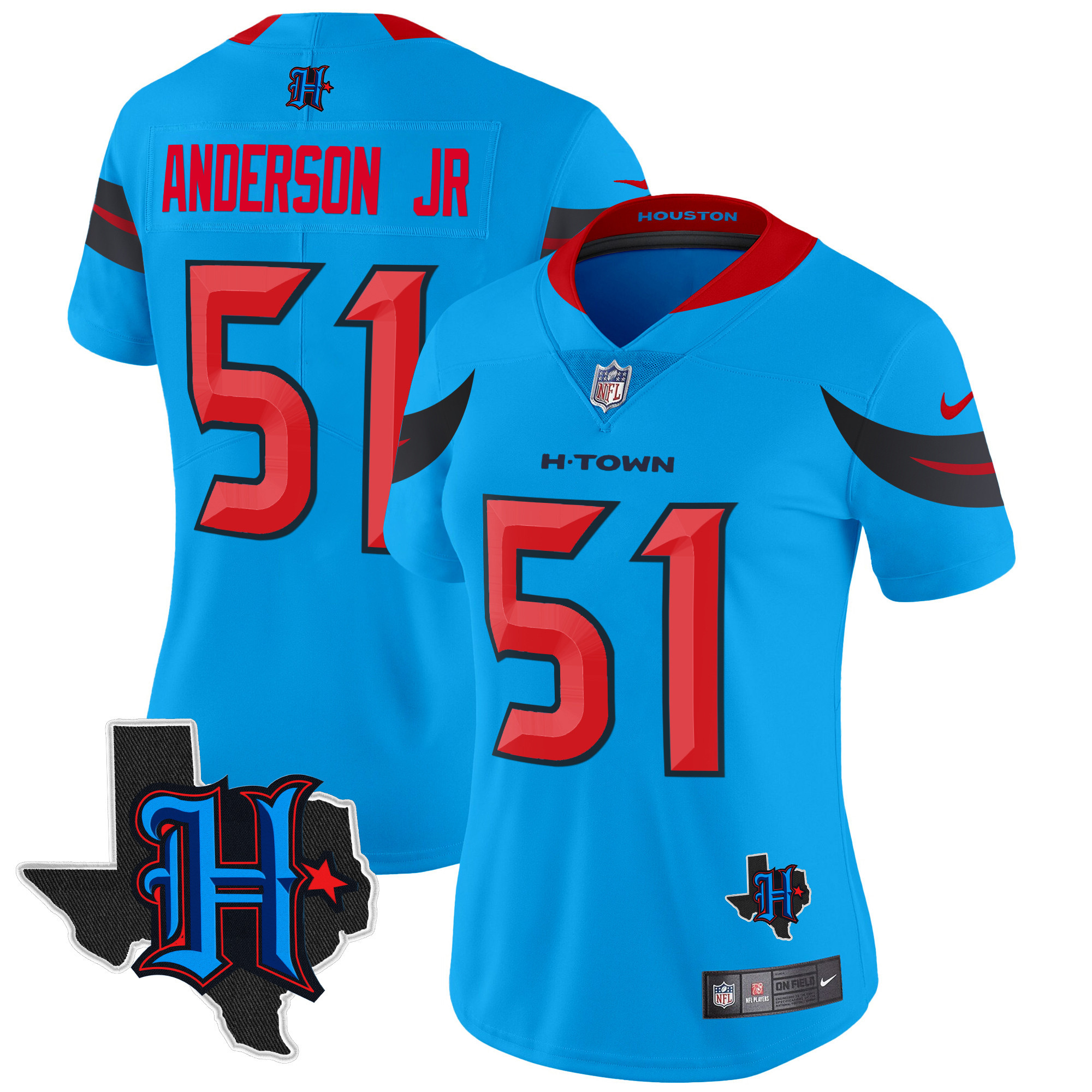 Women's Will Anderson Jr. Houston Texans 2024 Texas Patch Vapor Limited Blue Jersey V3 - All Stitched