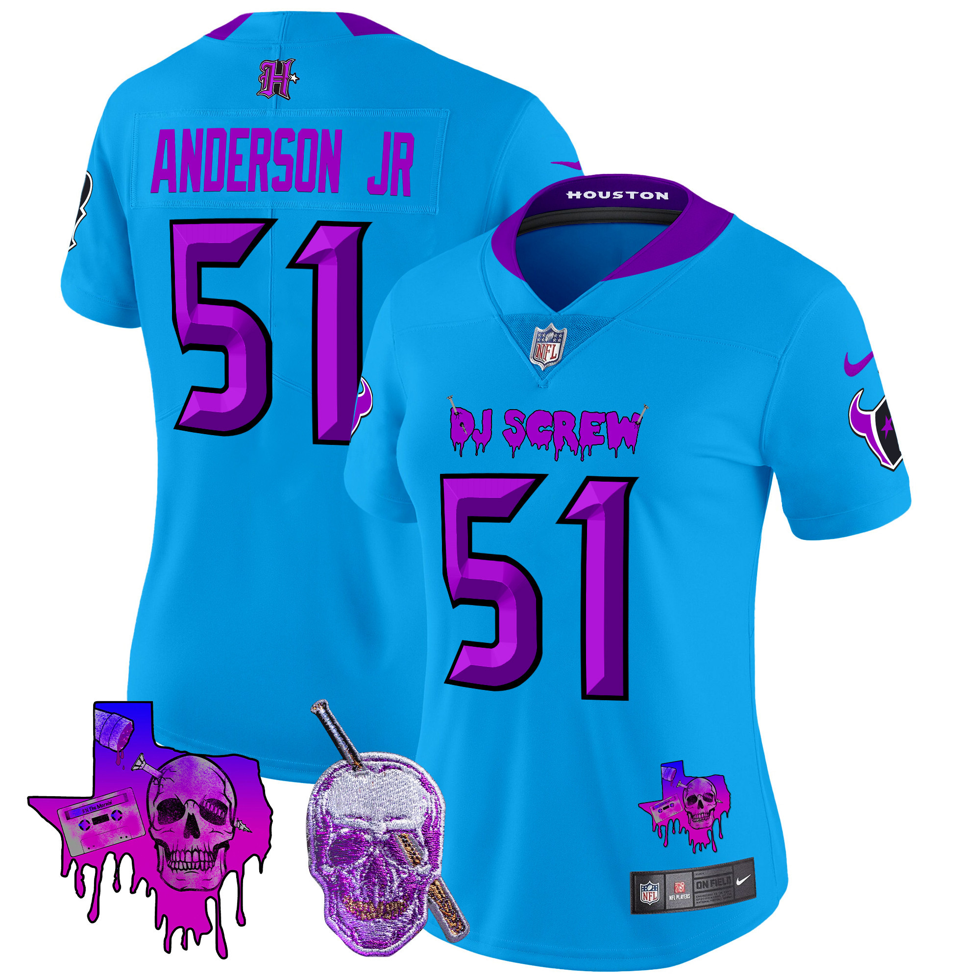 Women's Will Anderson Jr. Houston Texans DJ Screw Vapor Limited Blue Jersey - All Stitched