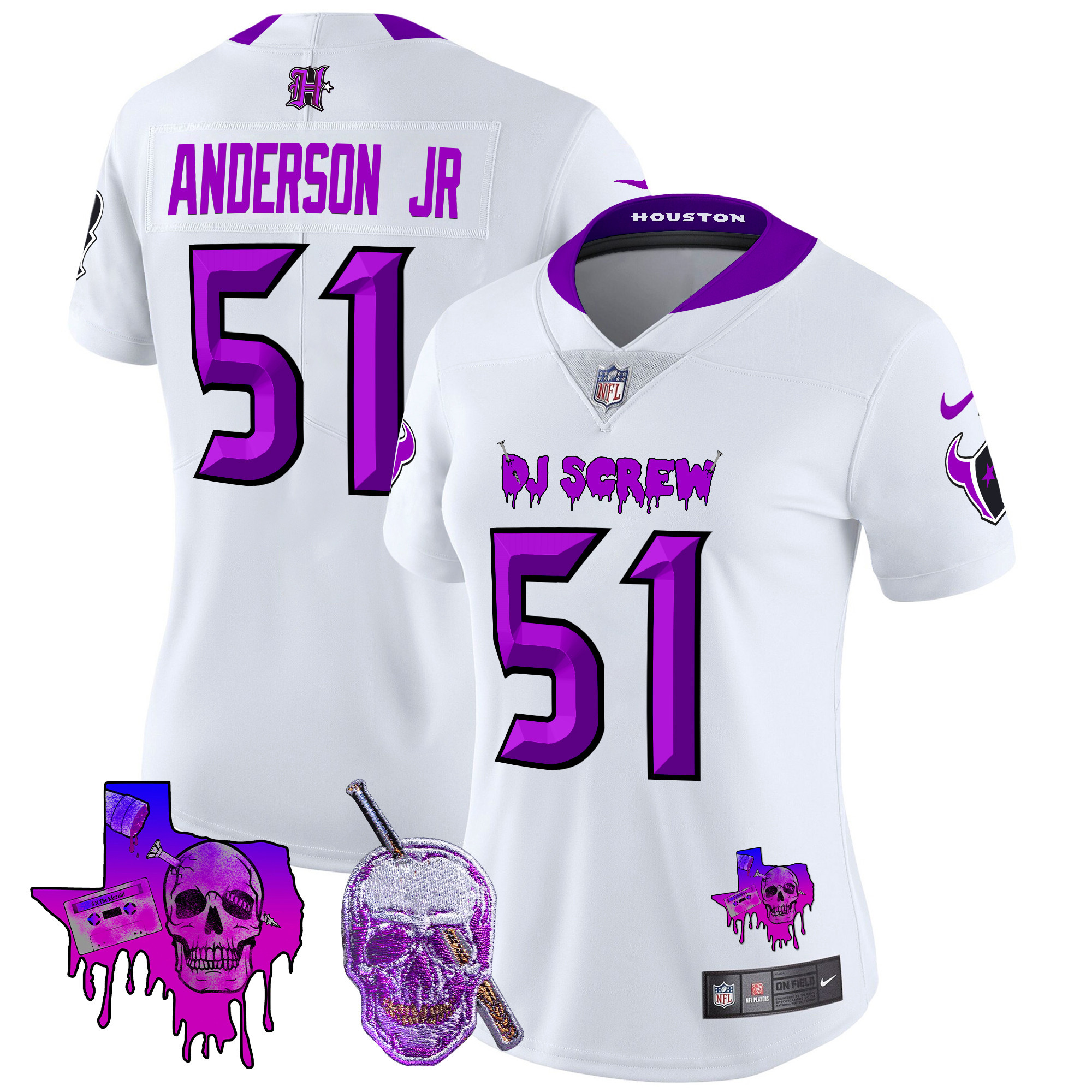 Women's Will Anderson Jr. Houston Texans DJ Screw Vapor Limited White Jersey - All Stitched