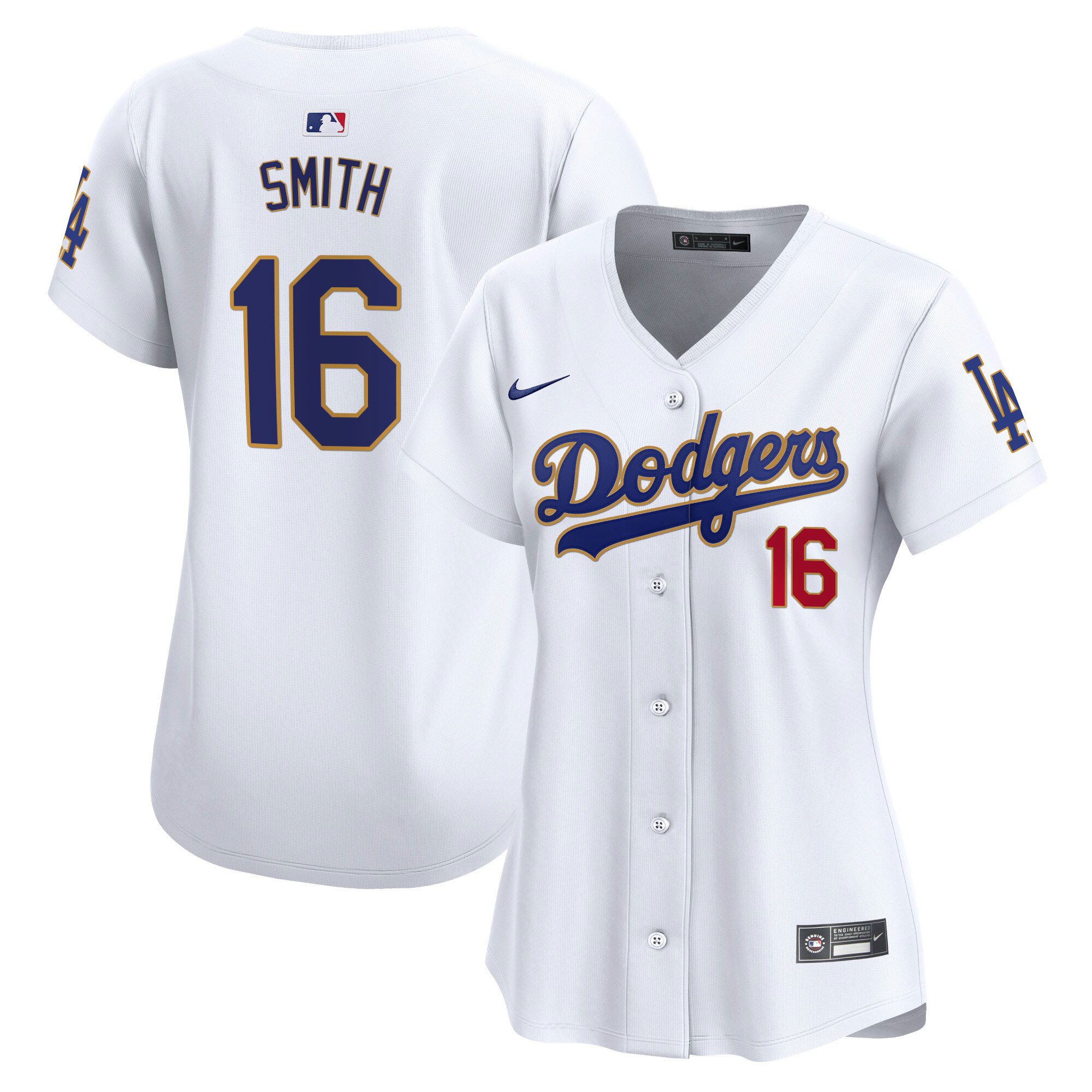 Women's Will Smith Los Angeles Dodgers Gold Trim Vapor Premier Limited White Jersey - All Stitched