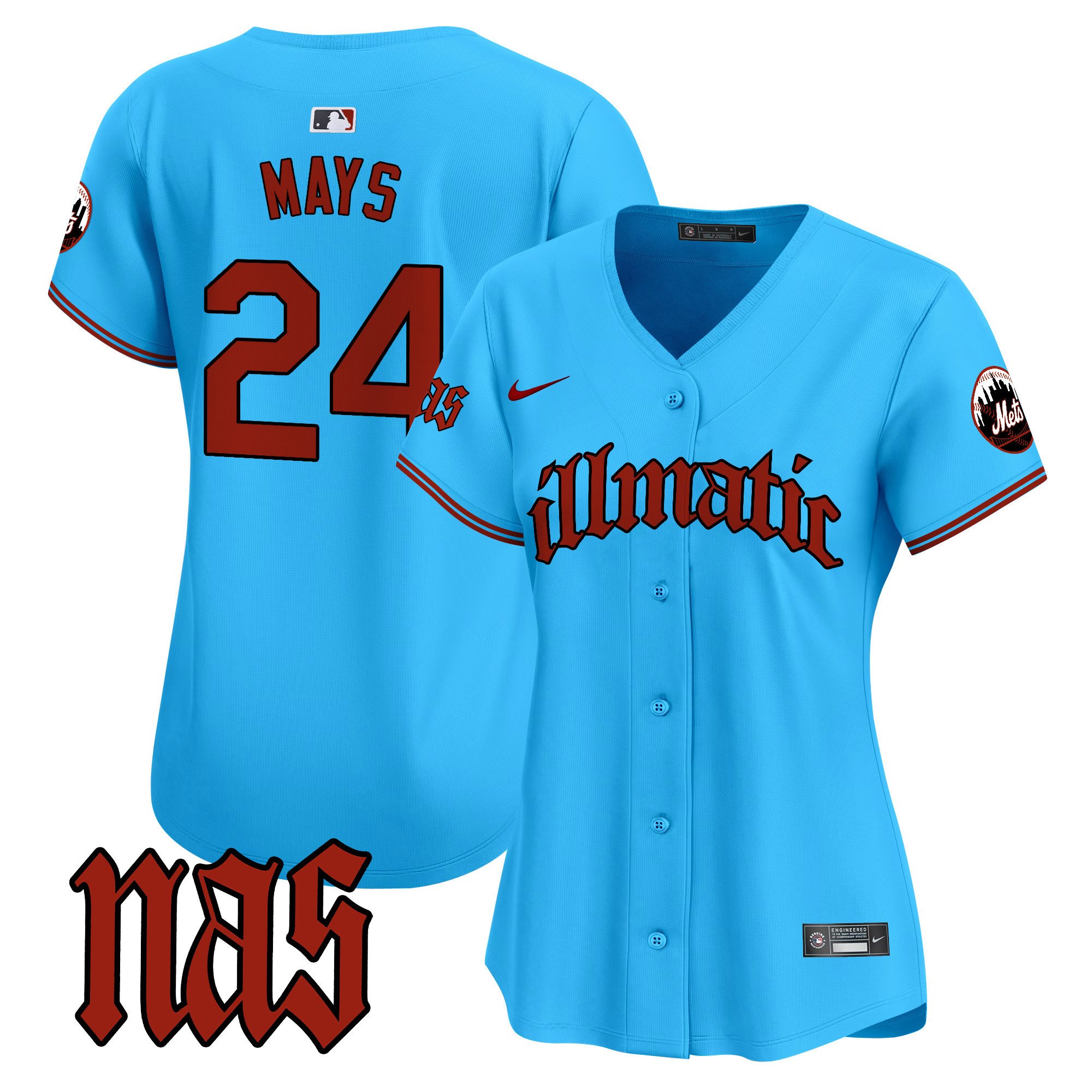 Women's Willie Mays New York Mets Nas Illmatic Vapor Premier Limited Light Blue Jersey - All Stitched