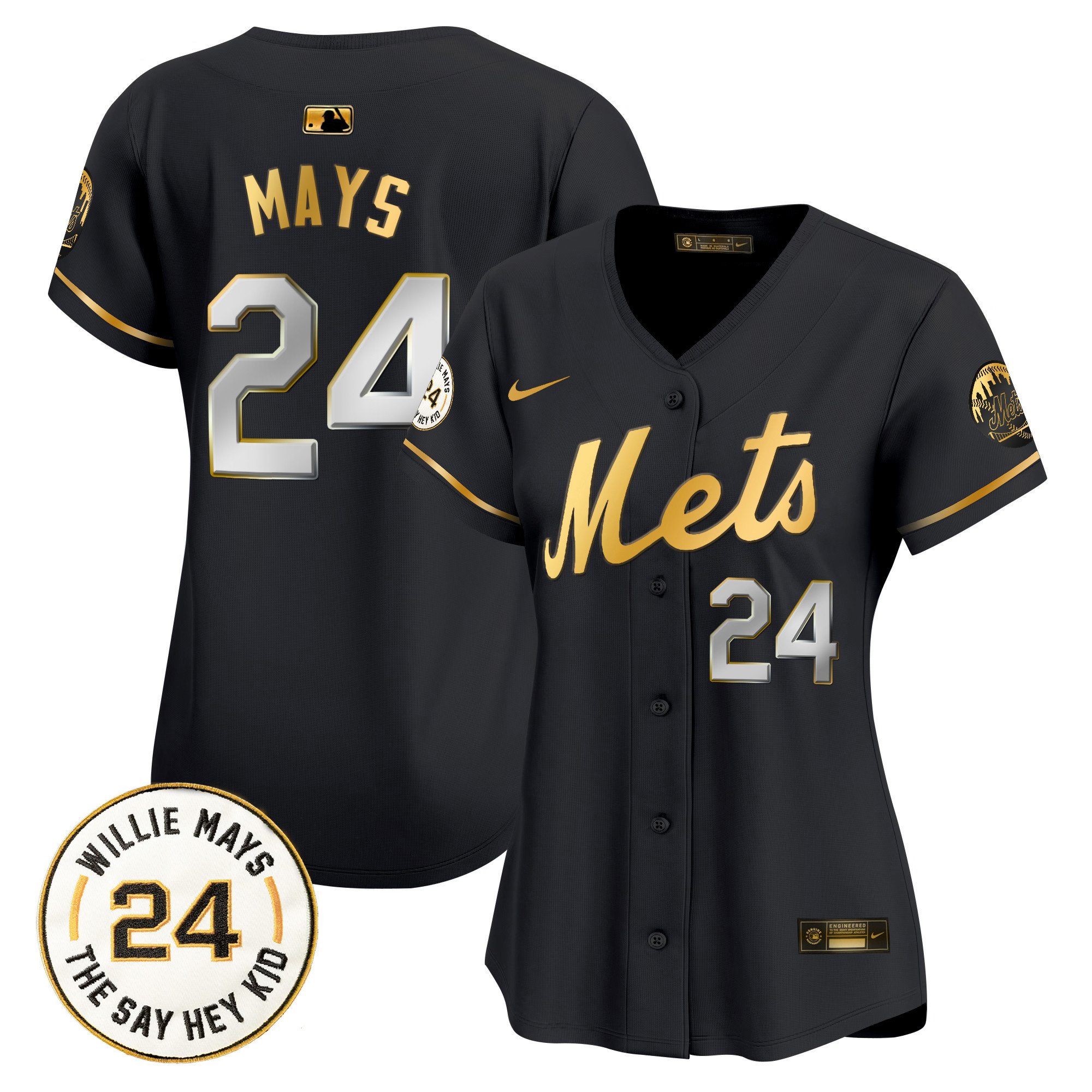 Women's Willie Mays New York Mets Willie Mays Patch Vapor Premier Limited Black Gold Jersey - All Stitched