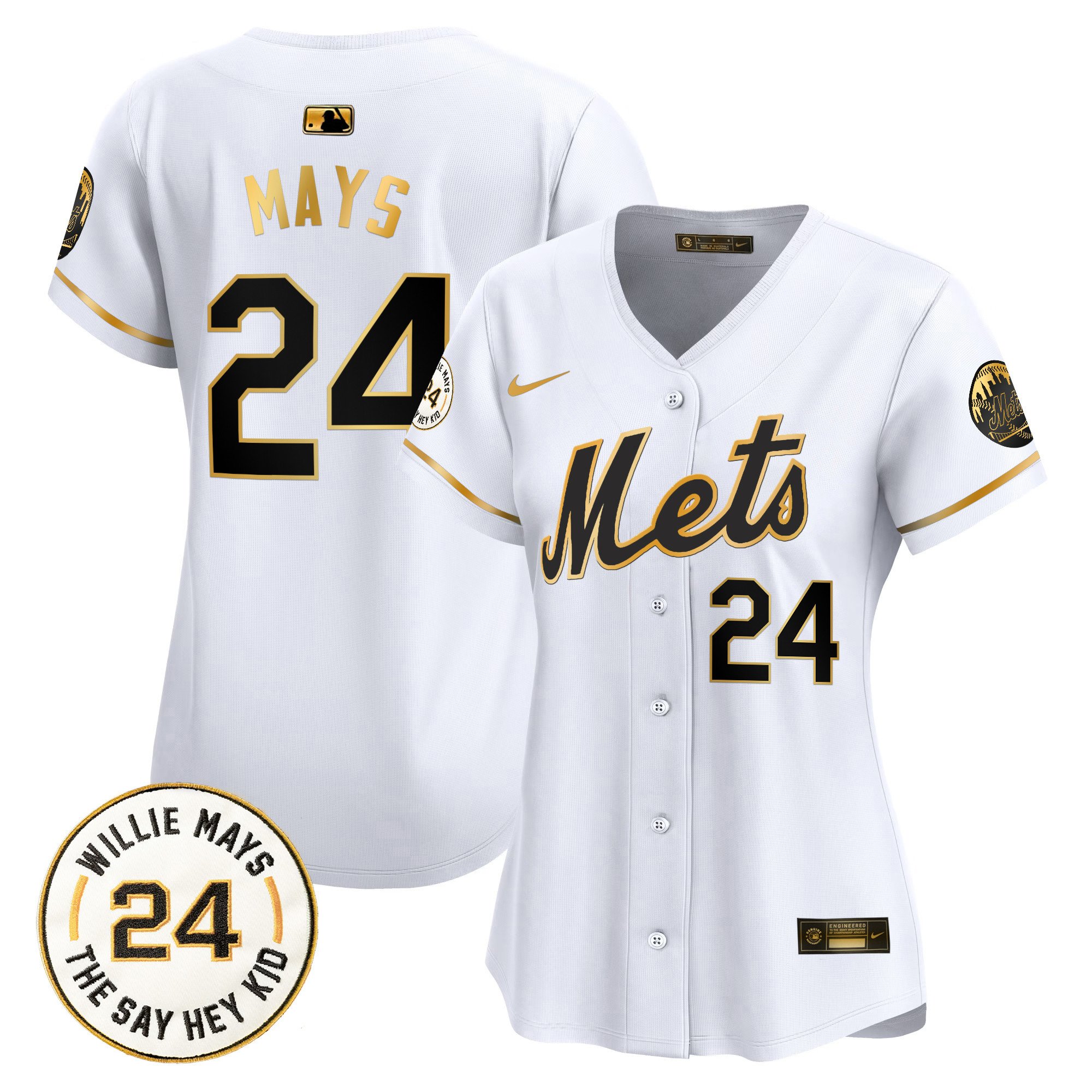 Women's Willie Mays New York Mets Willie Mays Patch Vapor Premier Limited White Gold Jersey - All Stitched