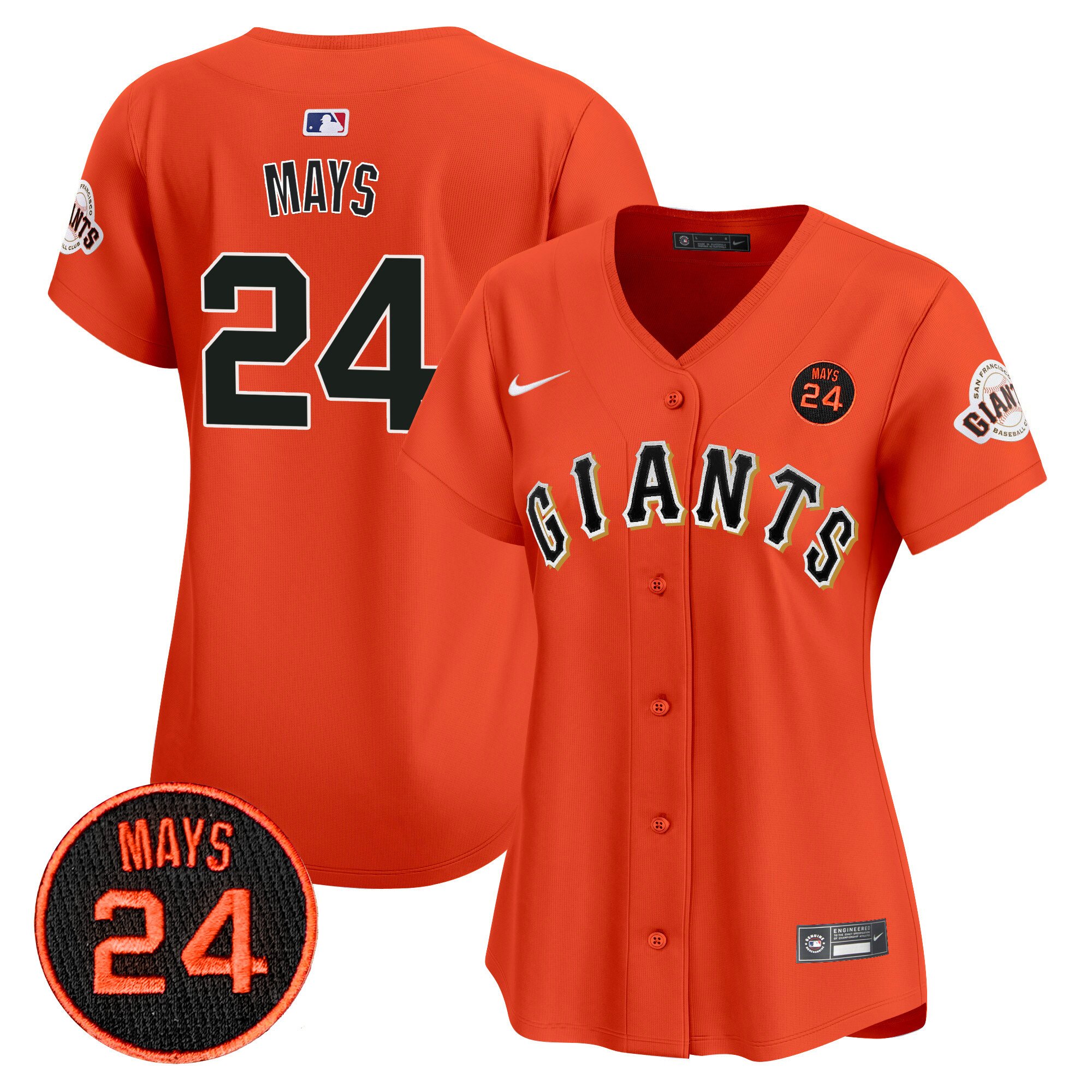 Women's Willie Mays San Francisco Giants 2024 Willie Mays Patch Vapor Premier Limited Orange Jersey V3 - All Stitched