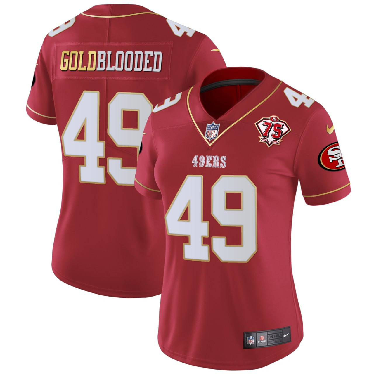 Women's Women's Gold Blooded San Francisco 49ers Red White Gold Red Jersey - All Stitched