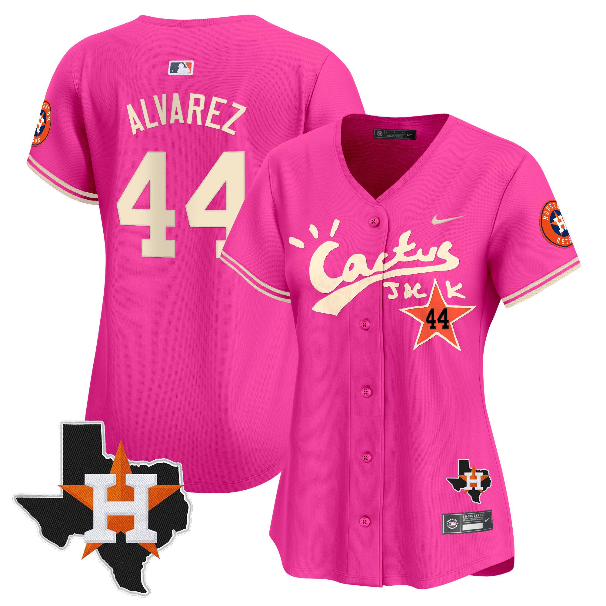 Women's Yordan Â¡lvarez Houston Astros Cactus Jack Patch Vapor Premier Limited Pink Jersey V11 - Stitched