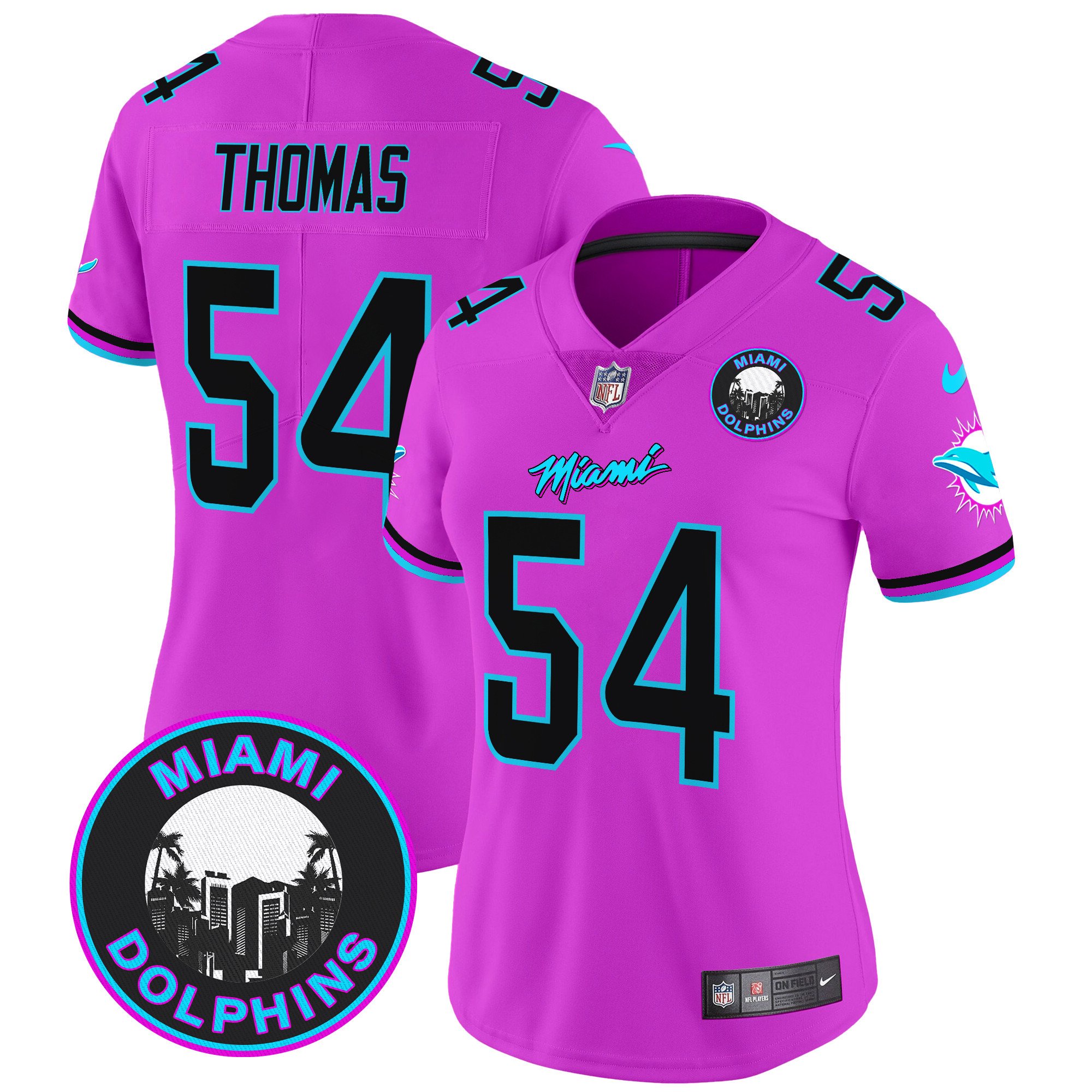 Women's Zach Thomas Miami Dolphins "Miami Vice" Vapor Limited Pink Jersey V3 - All Stitched