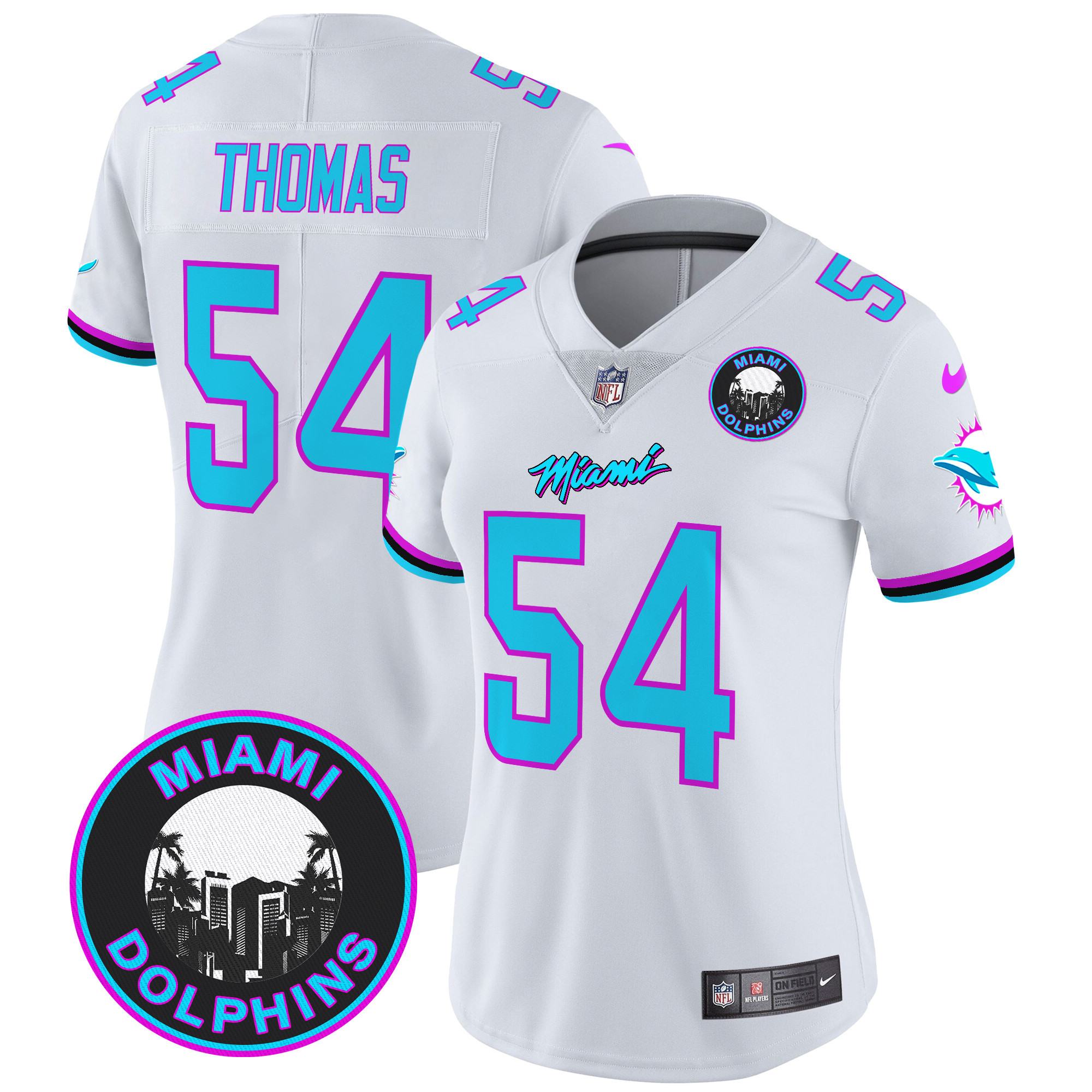 Women's Zach Thomas Miami Dolphins "Miami Vice" Vapor Limited White Jersey V3 - All Stitched