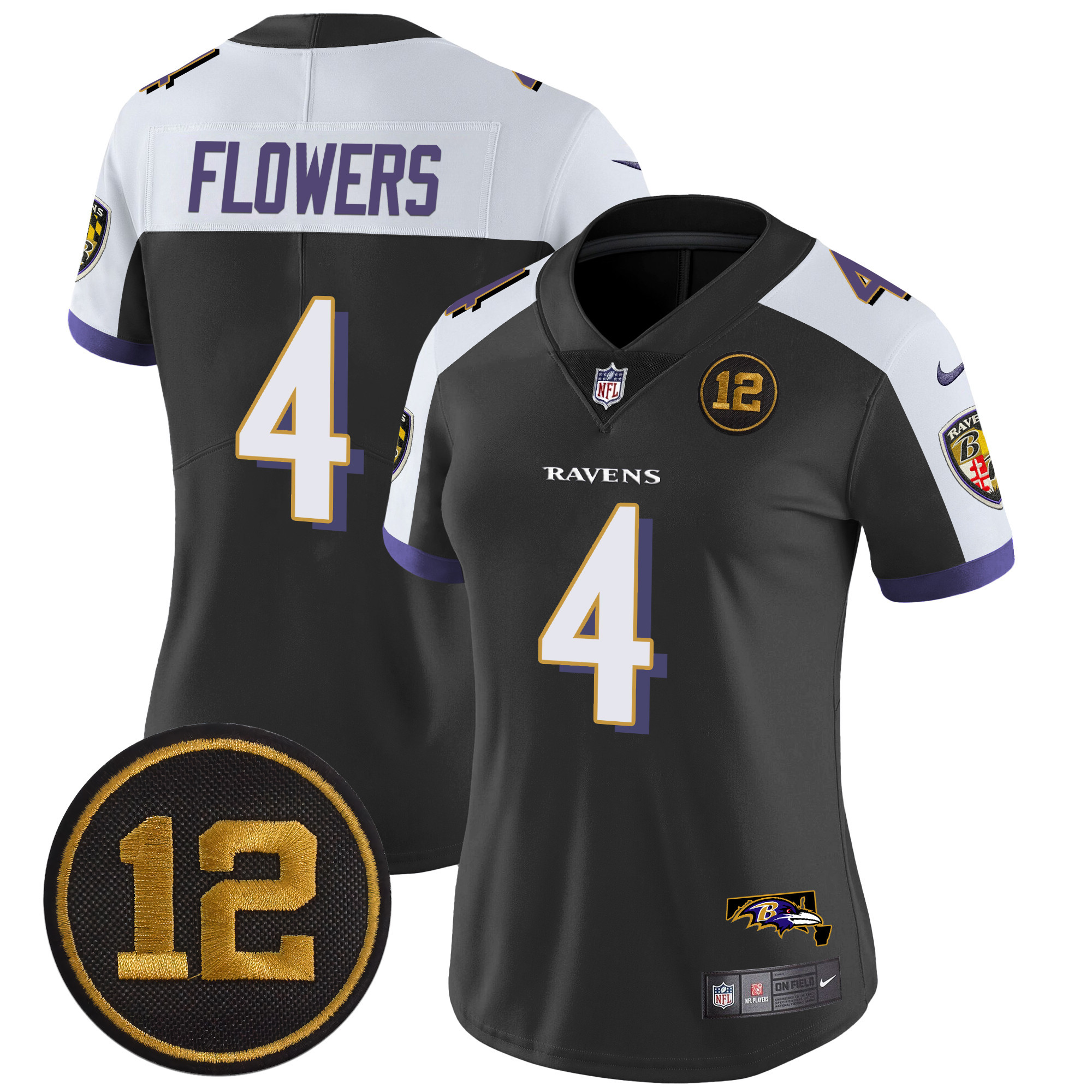 Women's Zay Flowers Baltimore Ravens Jacoby Jones Patch Vapor Limited Black Alternate Jersey - All Stitched