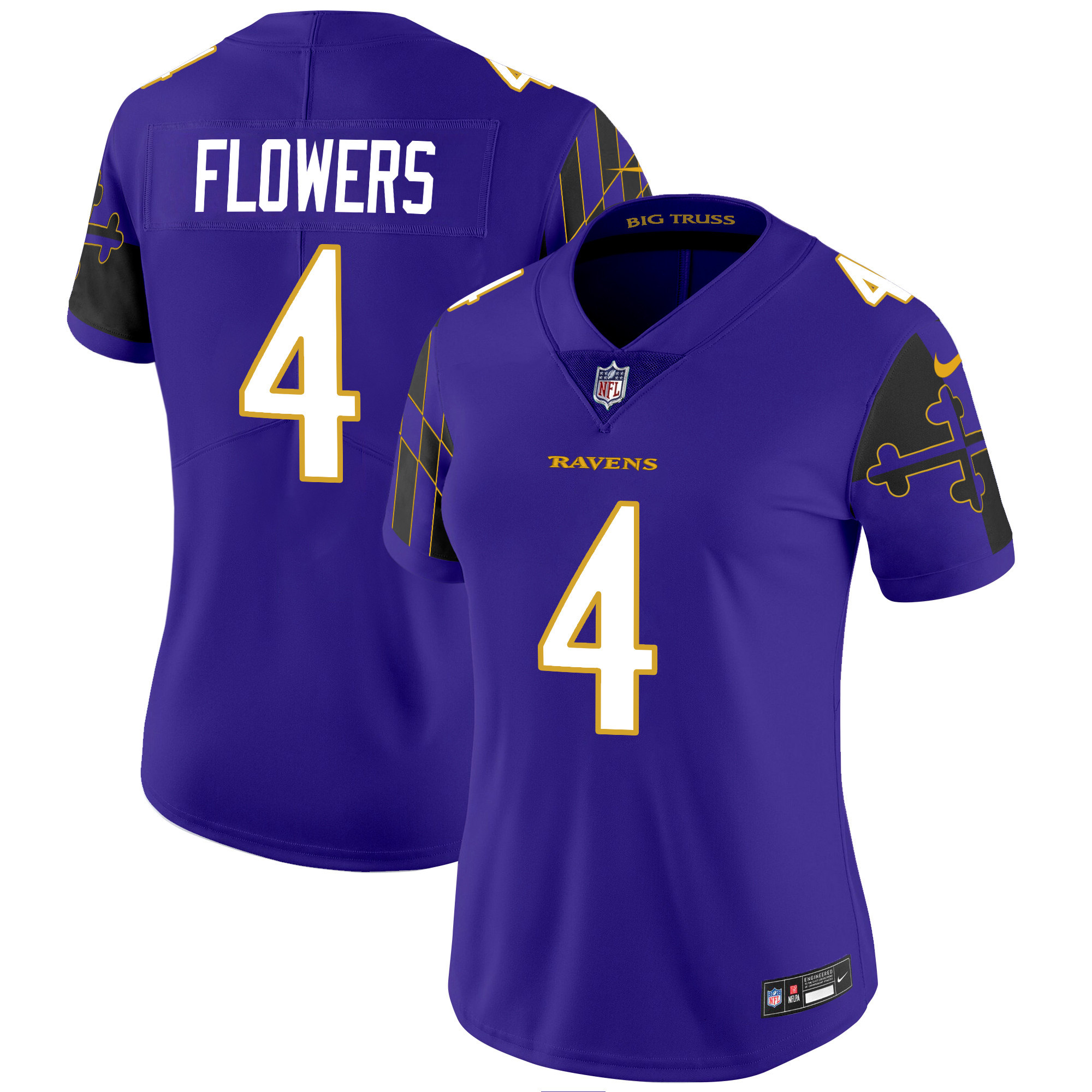 Women's Zay Flowers Baltimore Ravens Maryland Flag Vapor Limited Purple Jersey - All Stitched