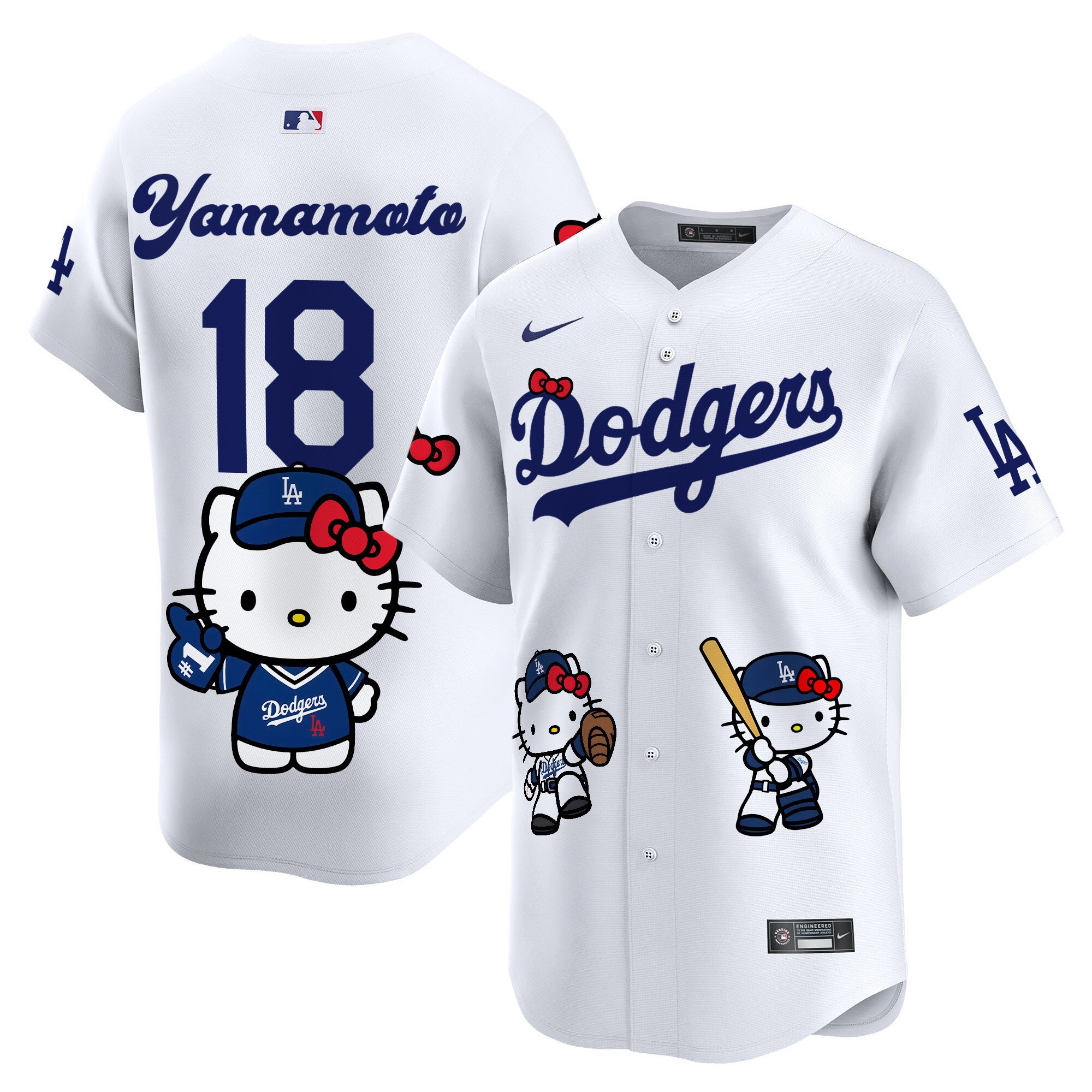 YamamotoUnisex Los Angeles Dodgers Hello Kitty Vapor Premier Limited White Jersey V2 - Printed