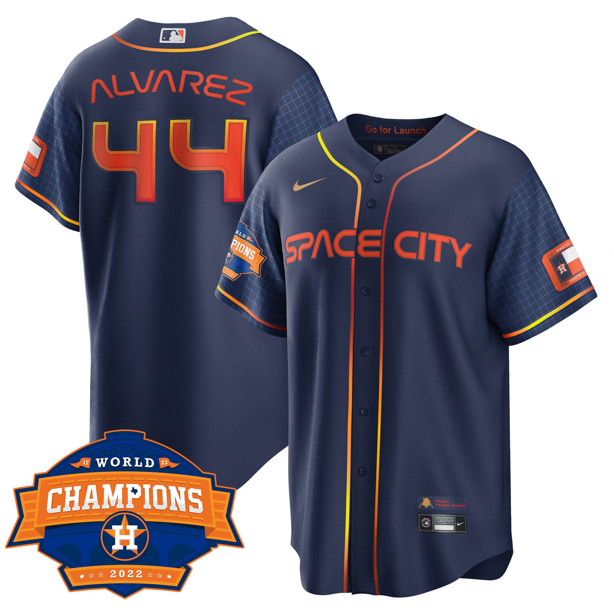 Yordan Â¡lvarezYouth's Houston Astros Space City 2022 World Series Champions Patch Limited Cool Navy Jersey Ã± All Stitched