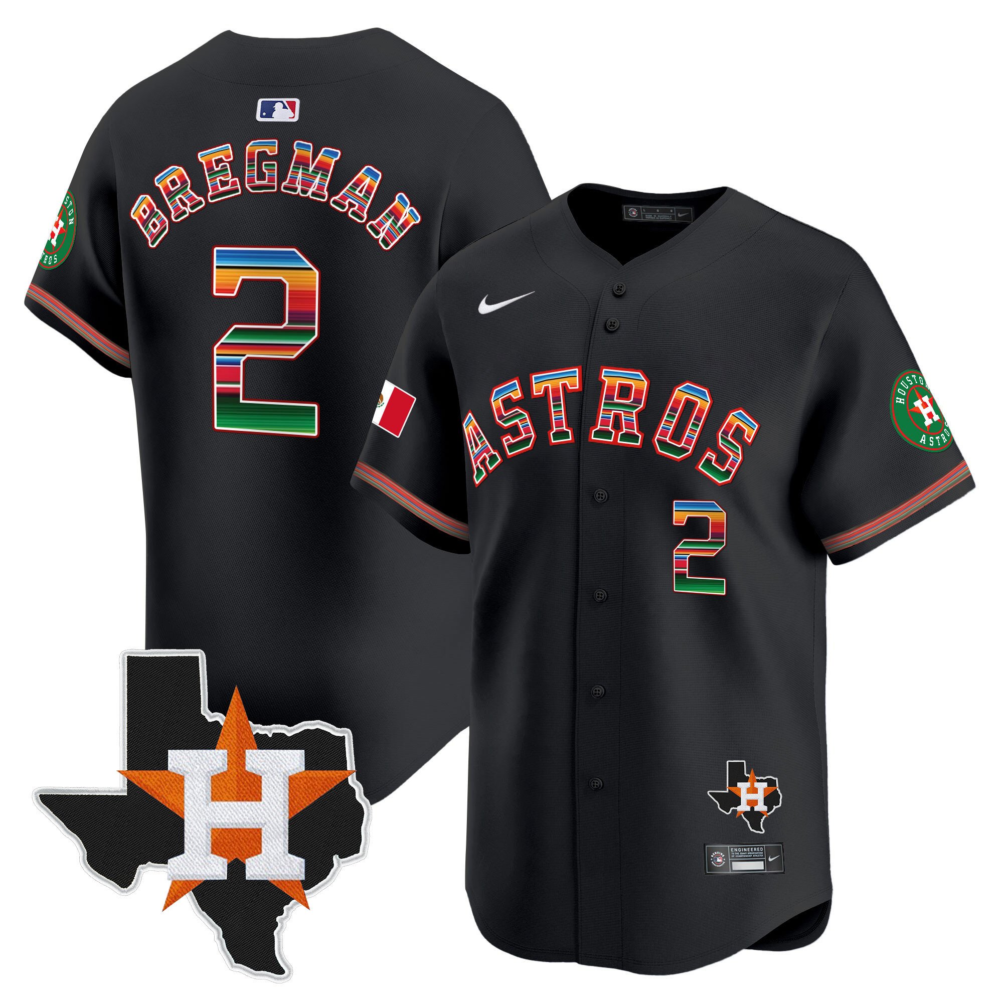 Youth's Alex Bregman Houston Astros Mexico Texas Patch Vapor Premier Limited Black Jersey - All Stitched