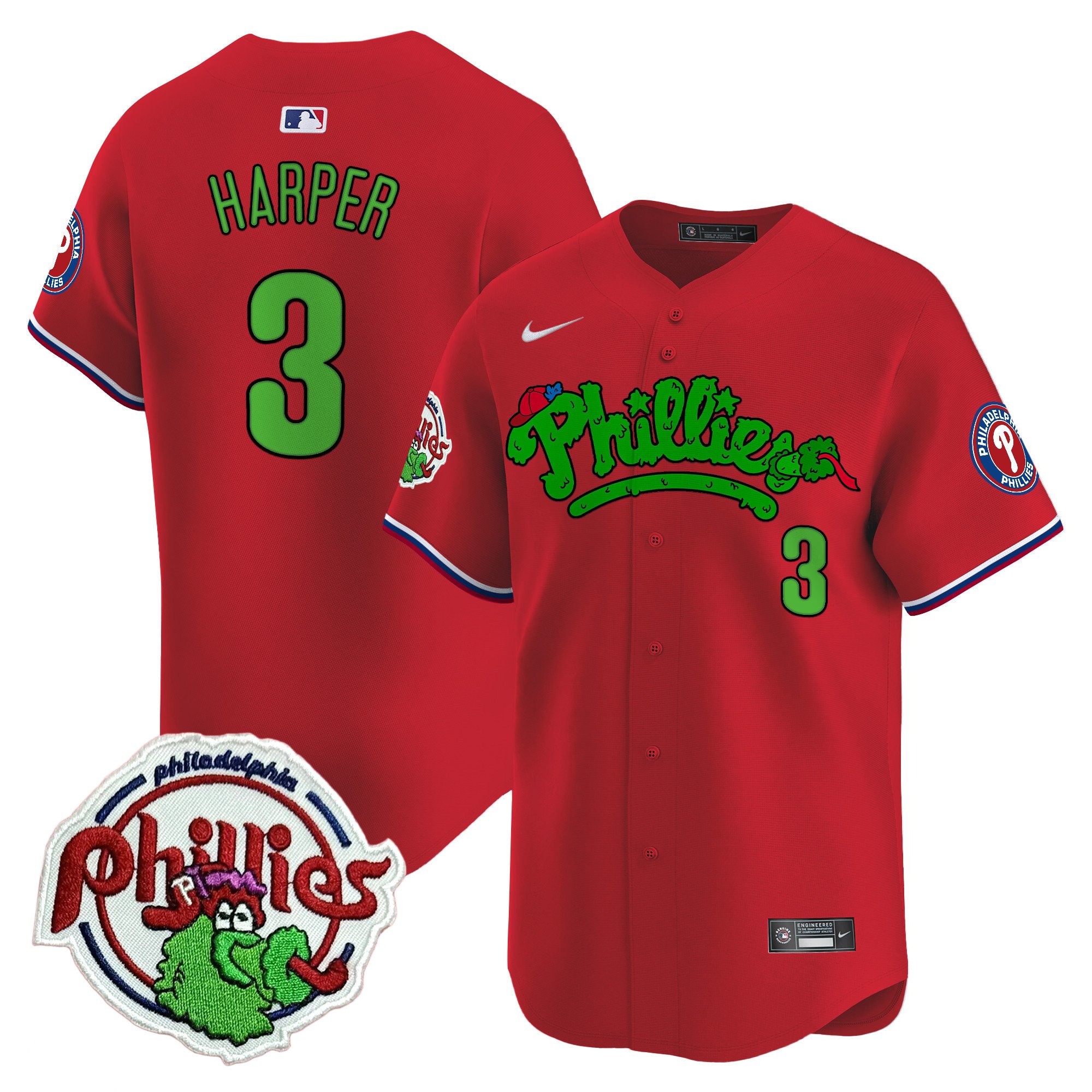 Youth's Bryce Harper Philadelphia Phillies Phanatic Patch Vapor Premier Limited Red Jersey V2 - All Stitched