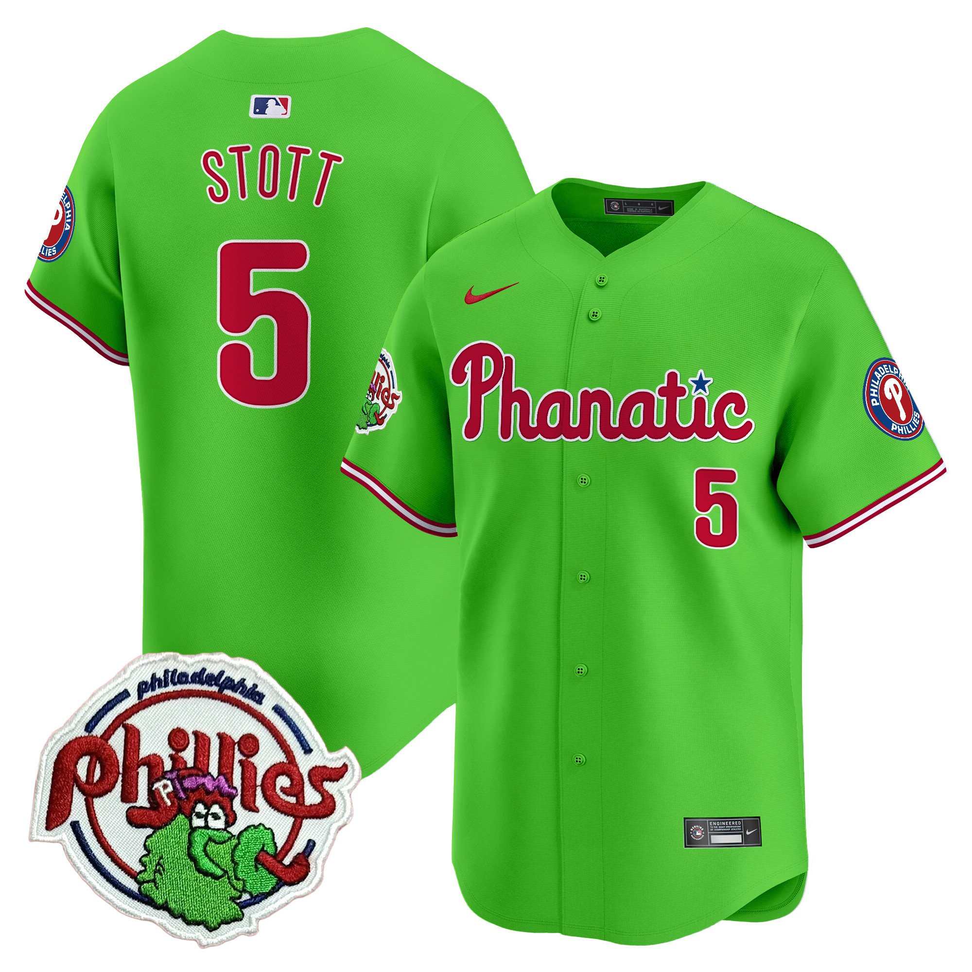 Youth's Bryson Stott Philadelphia Phillies Phanatic Patch Vapor Premier Limited Green Jersey - All Stitched