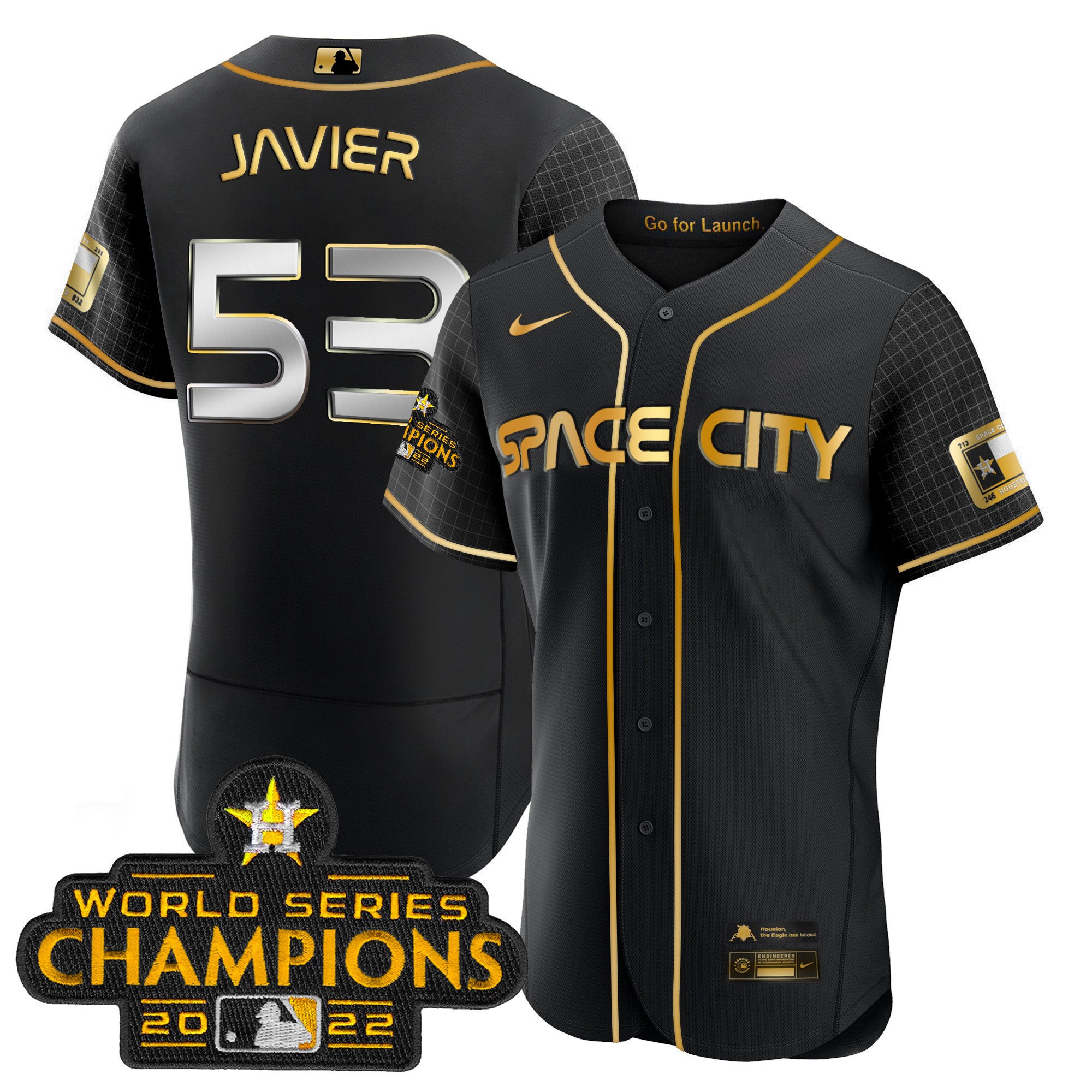 Youth's Cristian Javier Houston Astros 2023 Space City Champions Flex Black Gold Jersey Ã± All Stitched