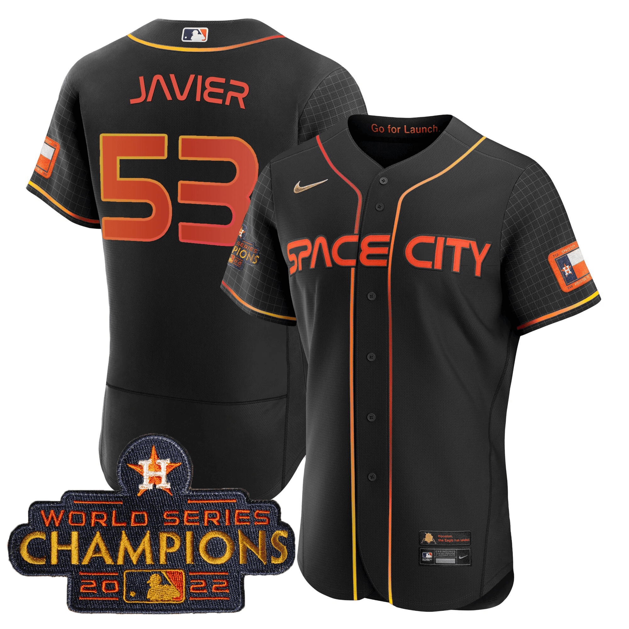 Youth's Cristian Javier Houston Astros 2023 Space City Champions Flex Black Jersey Ã± All Stitched