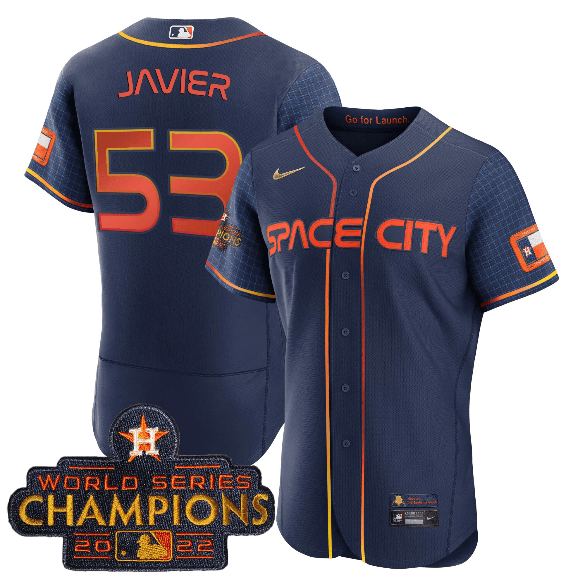 Youth's Cristian Javier Houston Astros 2023 Space City Champions Flex Navy Jersey Ã± All Stitched