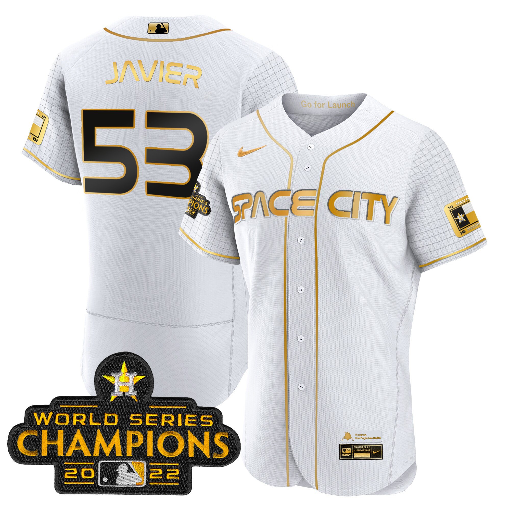 Youth's Cristian Javier Houston Astros 2023 Space City Champions Flex White Gold Jersey Ã± All Stitched