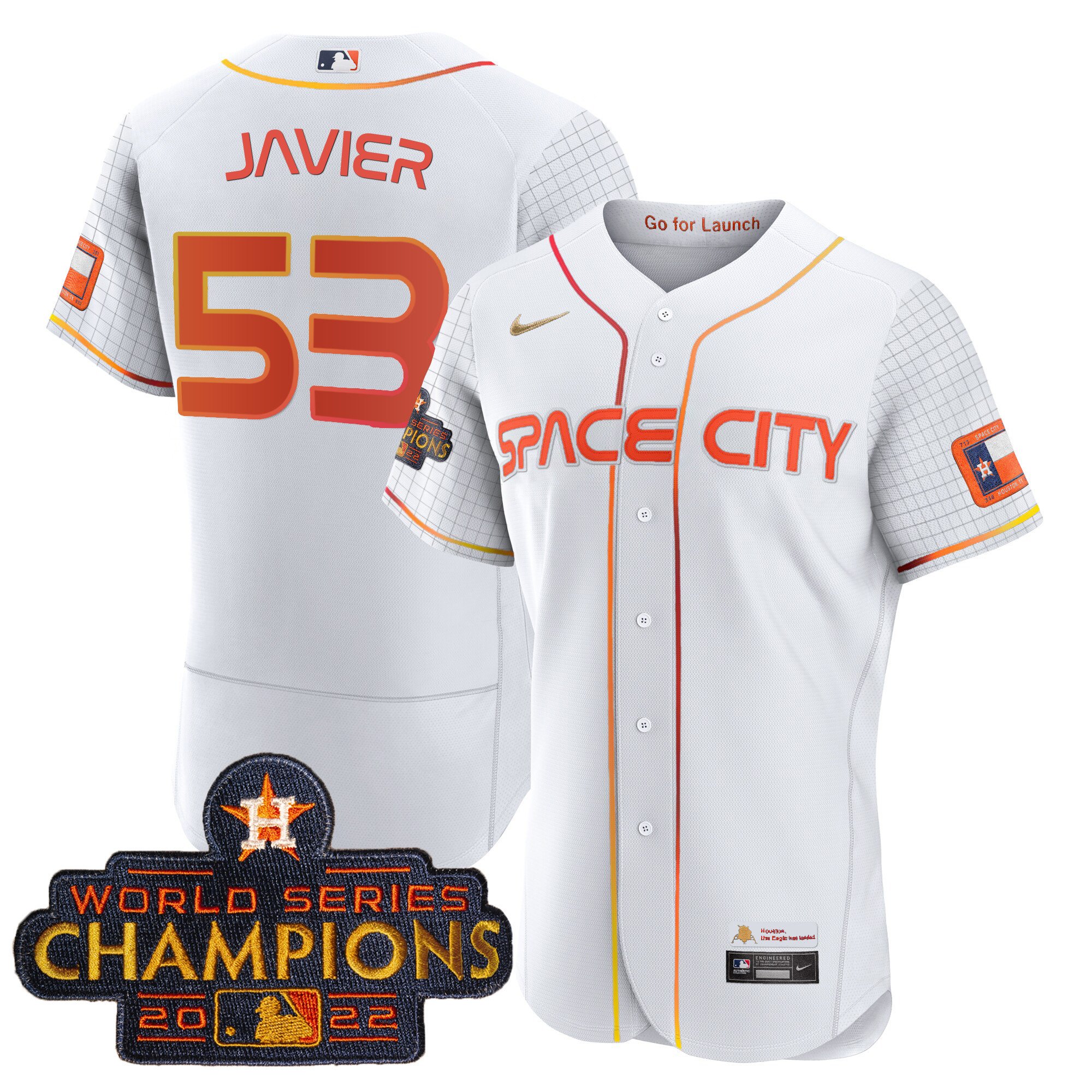 Youth's Cristian Javier Houston Astros 2023 Space City Champions Flex White Jersey Ã± All Stitched