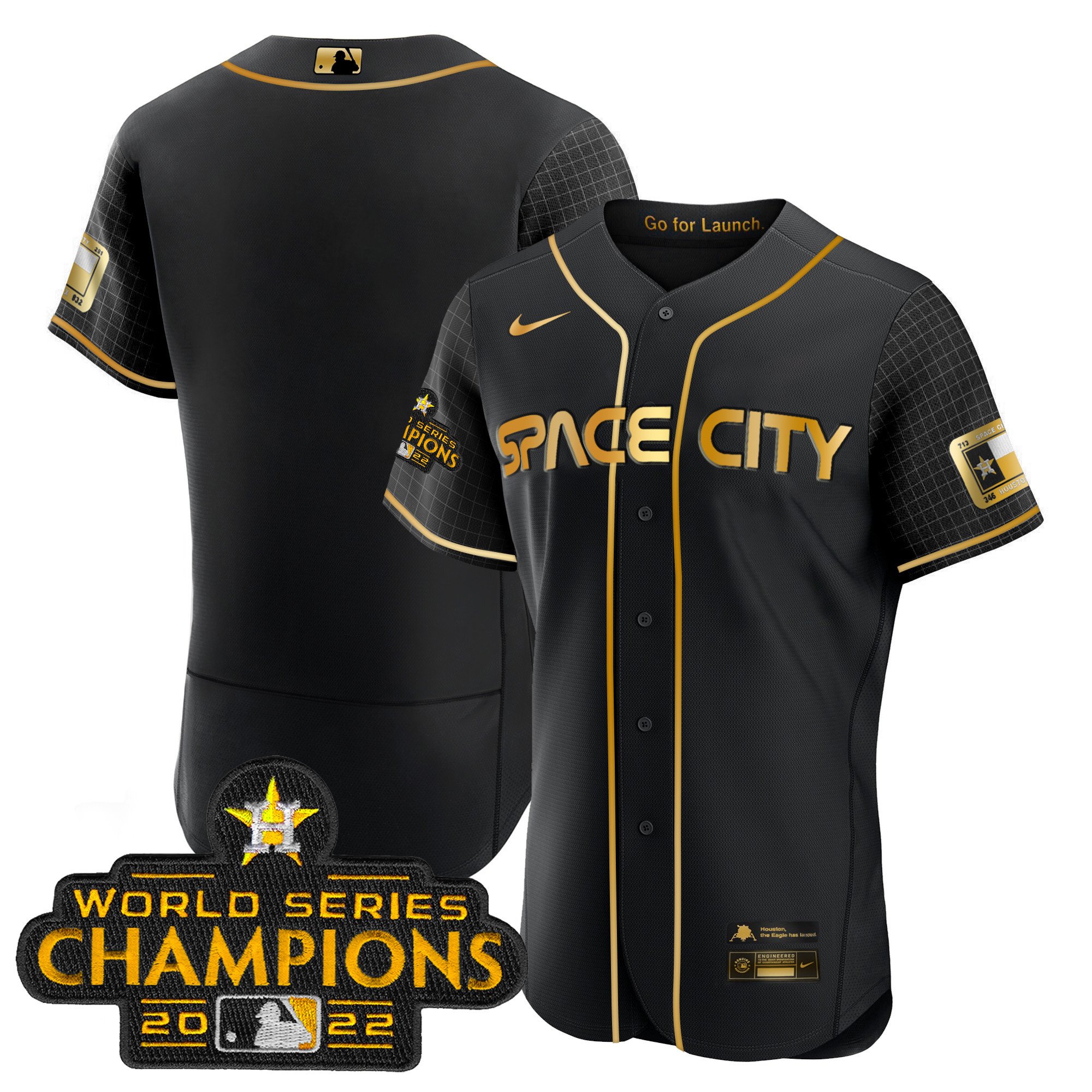 Youth's Houston Astros 2023 Space City Champions Flex Black Gold Jersey Ã± All Stitched