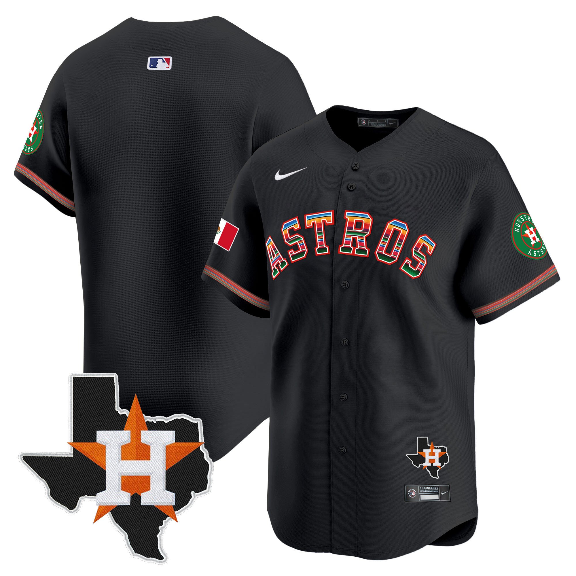 Youth's Houston Astros Mexico Texas Patch Vapor Premier Limited Black Jersey - All Stitched