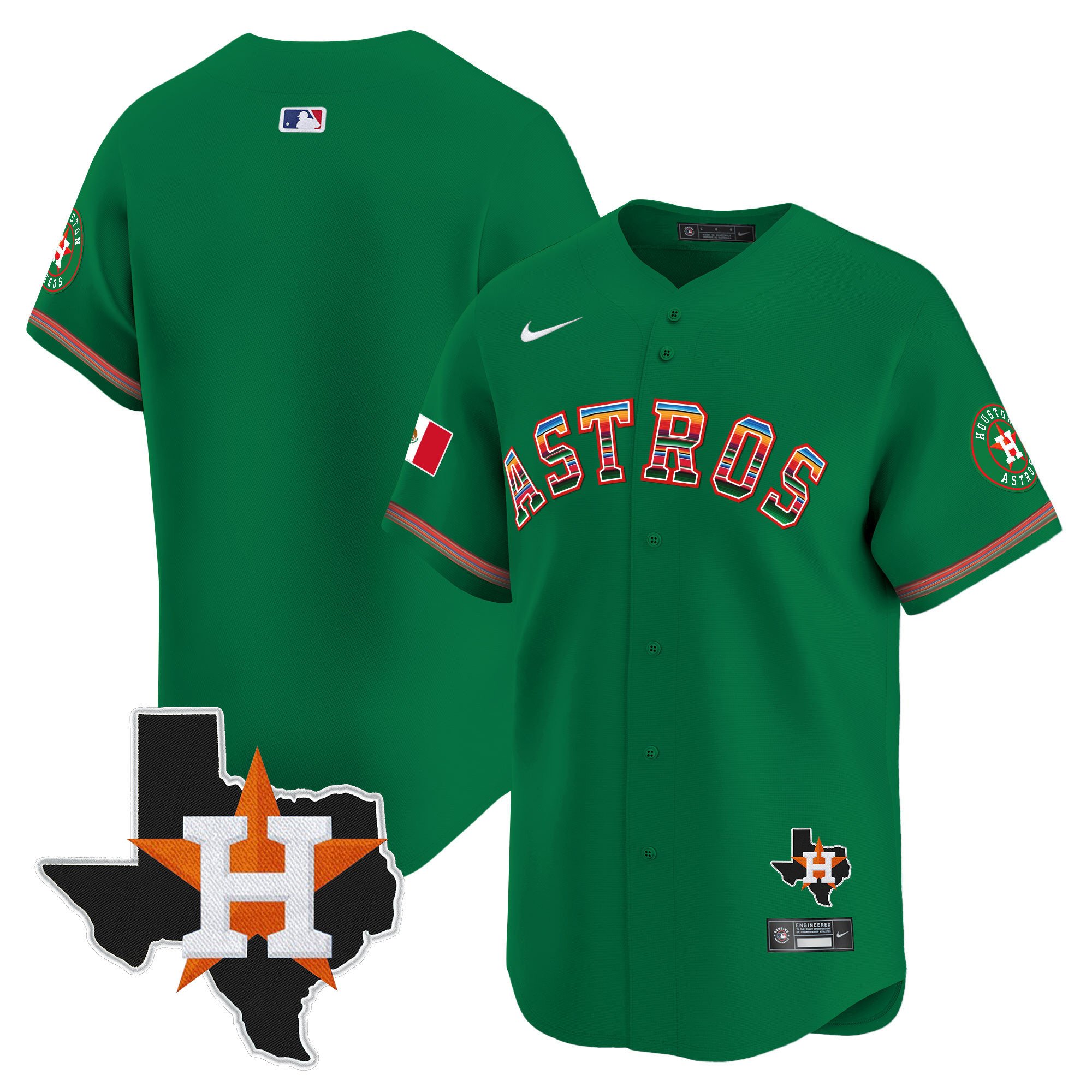 Youth's Houston Astros Mexico Texas Patch Vapor Premier Limited Green Jersey - All Stitched