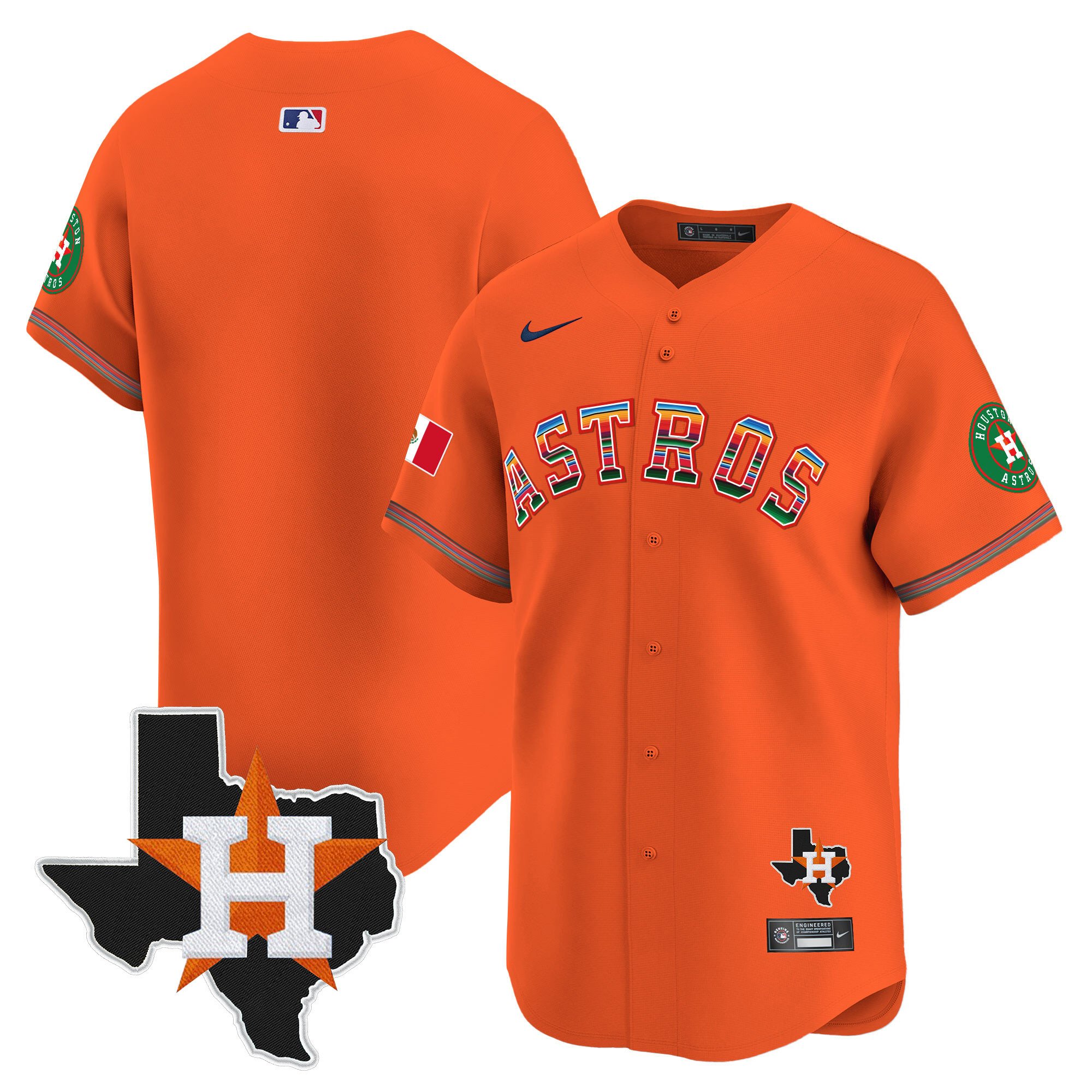 Youth's Houston Astros Mexico Texas Patch Vapor Premier Limited Orange Jersey - All Stitched