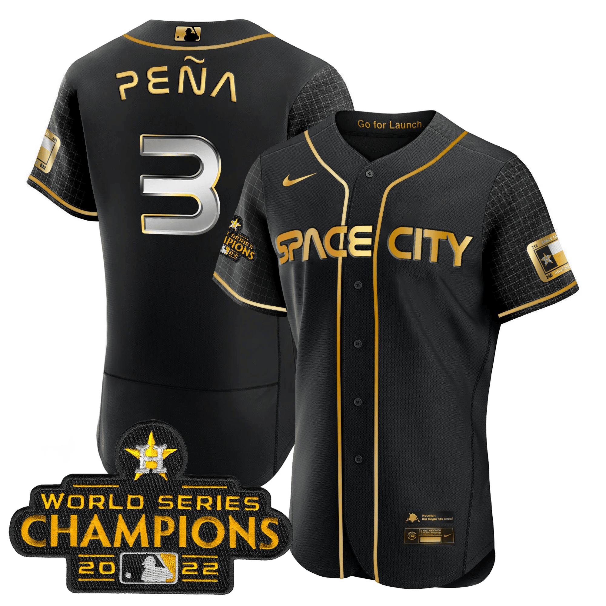 Youth's Jeremy Pena Houston Astros 2023 Space City Champions Flex Black Gold Jersey Ã± All Stitched