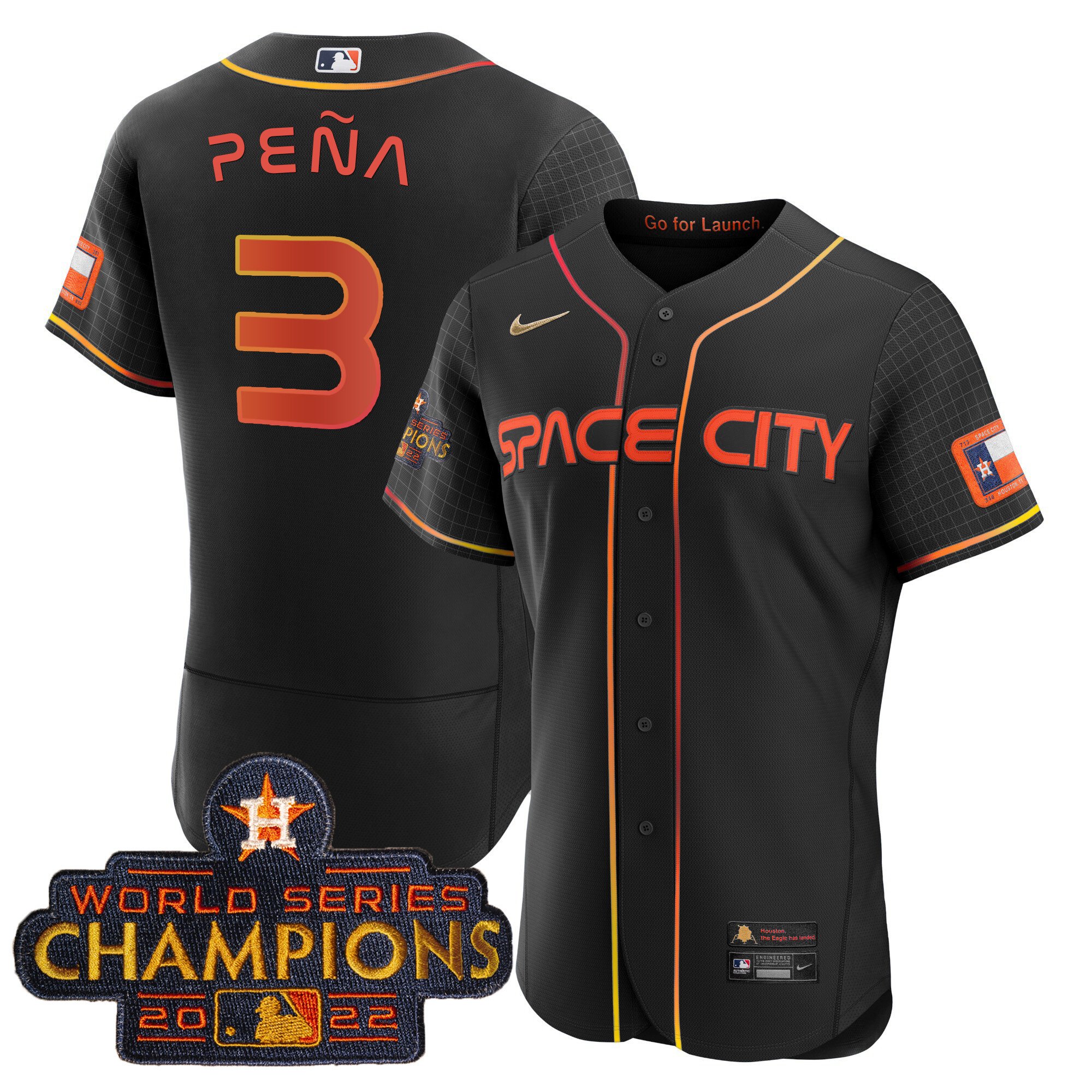 Youth's Jeremy Pena Houston Astros 2023 Space City Champions Flex Black Jersey Ã± All Stitched