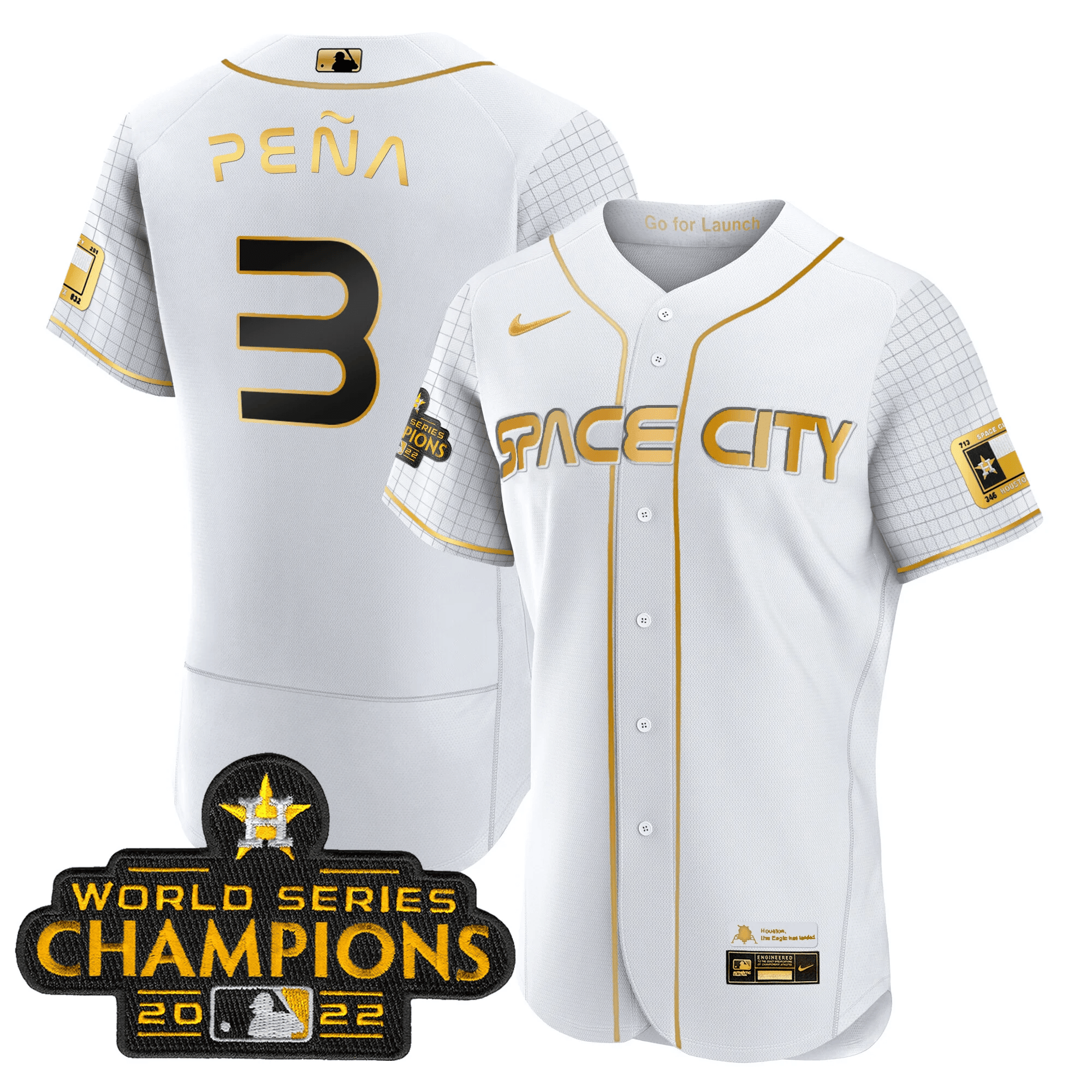 Youth's Jeremy Pena Houston Astros 2023 Space City Champions Flex White Gold Jersey Ã± All Stitched