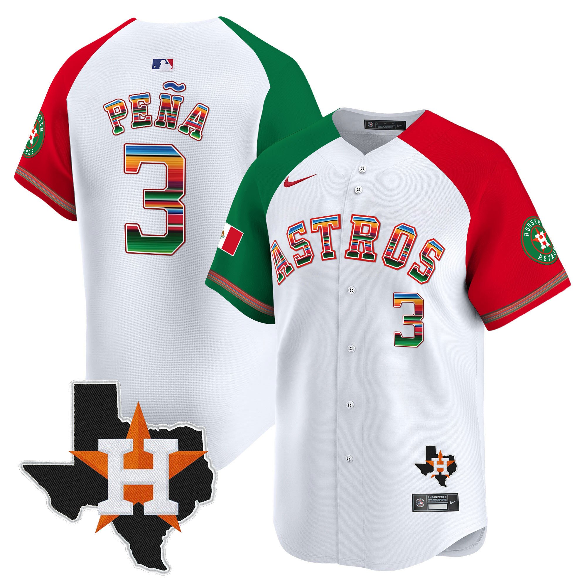 Youth's Jeremy Pena Houston Astros Mexico Texas Patch Vapor Premier Limited Alternate Jersey - All Stitched