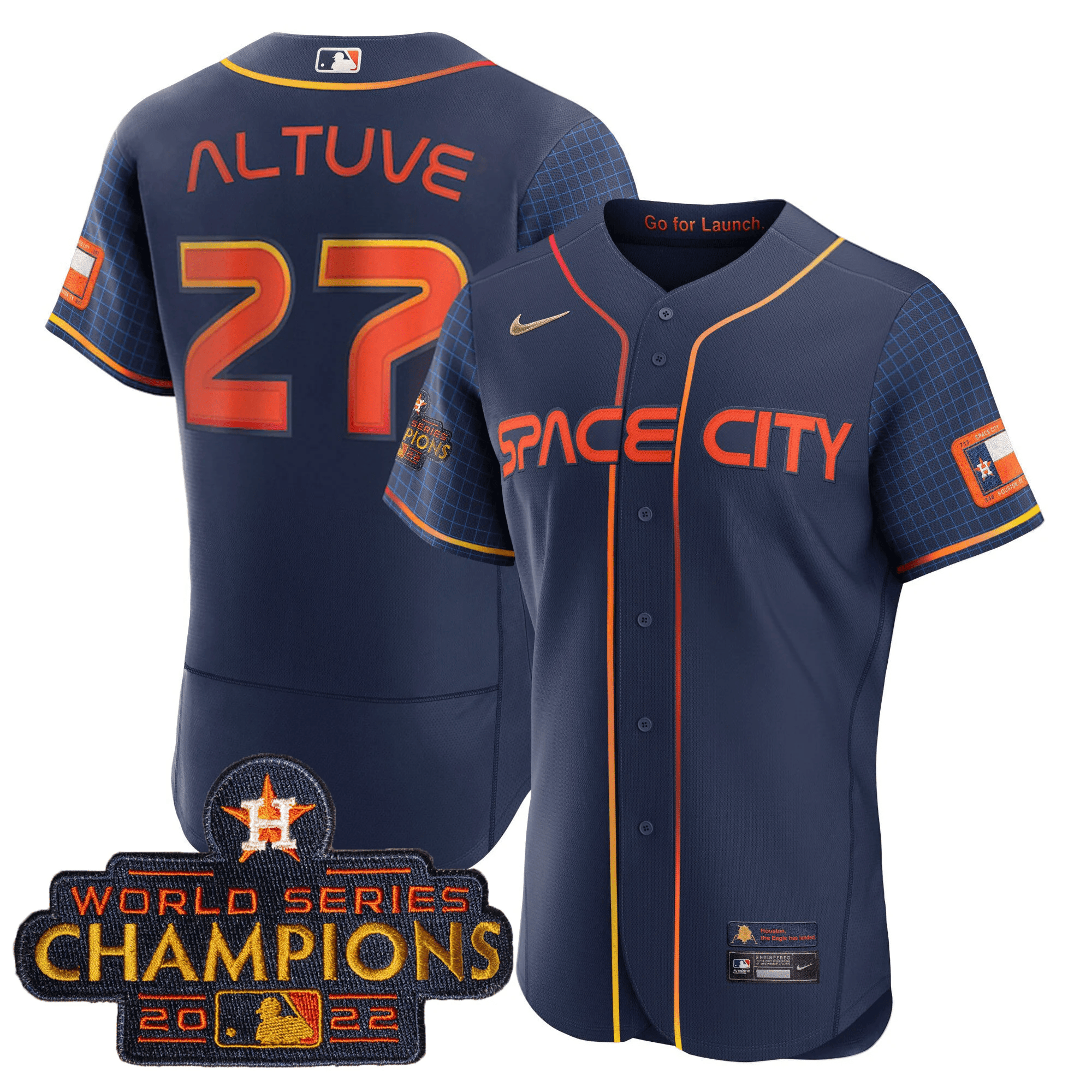 Youth's JosÃˆ Altuve Houston Astros 2023 Space City Champions Flex Navy Jersey Ã± All Stitched