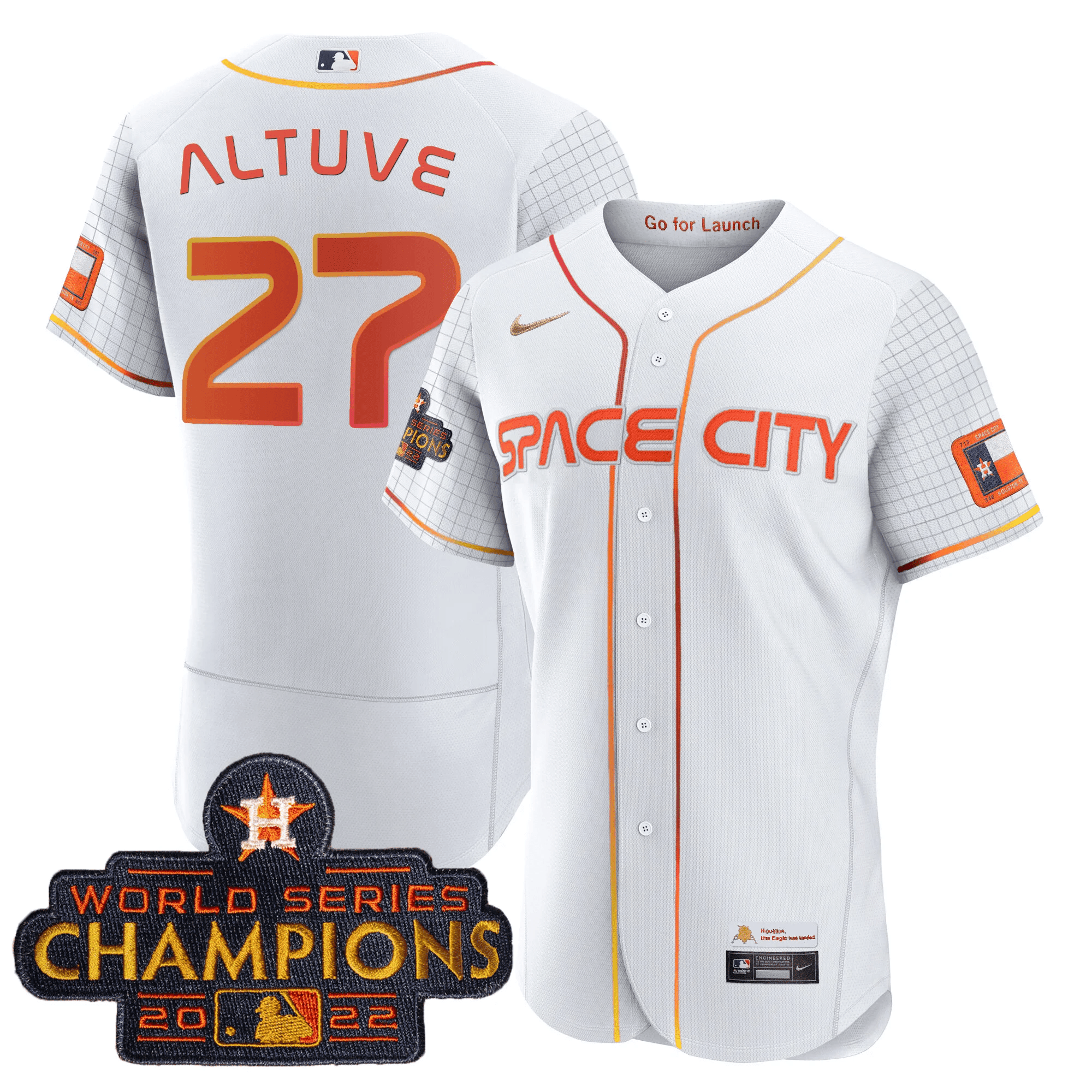 Youth's JosÃˆ Altuve Houston Astros 2023 Space City Champions Flex White Jersey Ã± All Stitched
